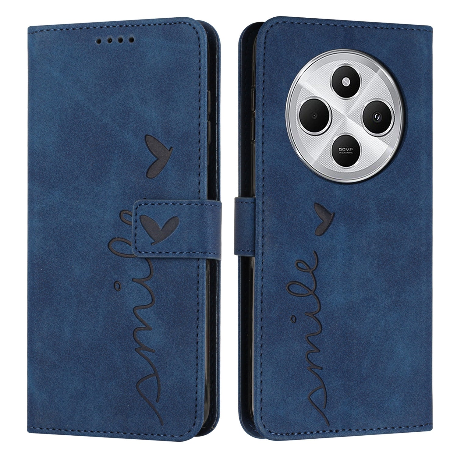 For Redmi 14C 4G Skin Feel Heart Embossed Leather Phone Case(Blue)