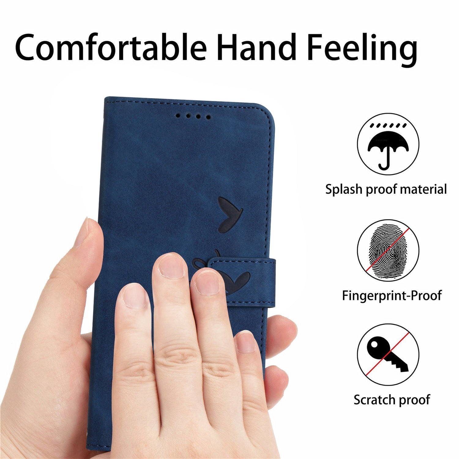 For Redmi 14C 4G Skin Feel Heart Embossed Leather Phone Case(Blue)