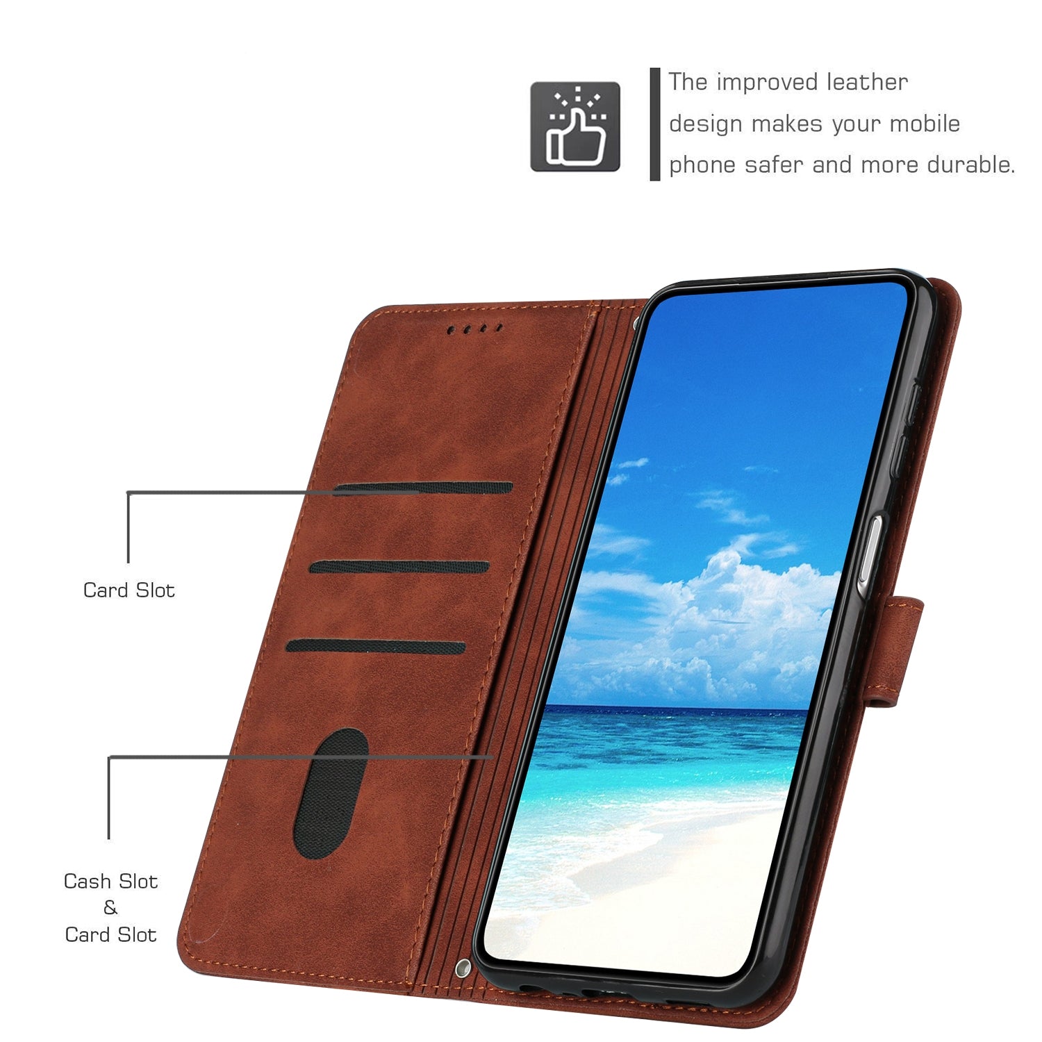 For Redmi 14C 4G Skin Feel Heart Embossed Leather Phone Case(Brown)