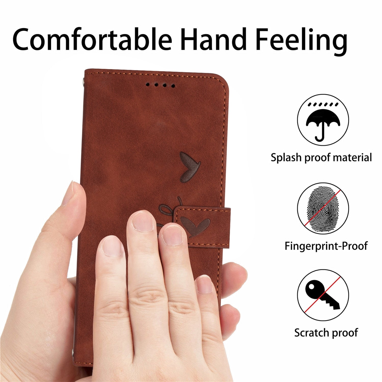 For Redmi 14C 4G Skin Feel Heart Embossed Leather Phone Case(Brown)