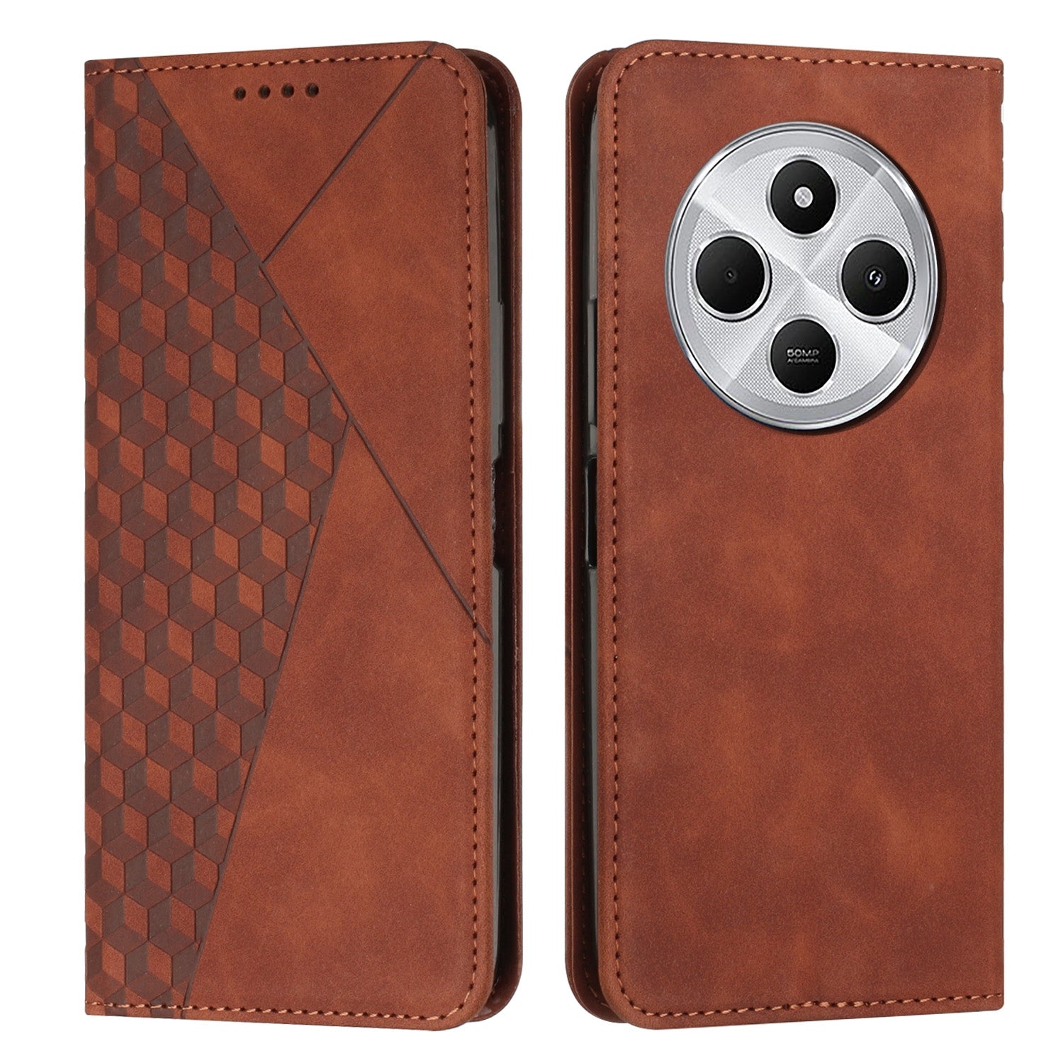 For Redmi 14C 4G Diamond Splicing Skin Feel Magnetic Leather Phone Case(Brown)