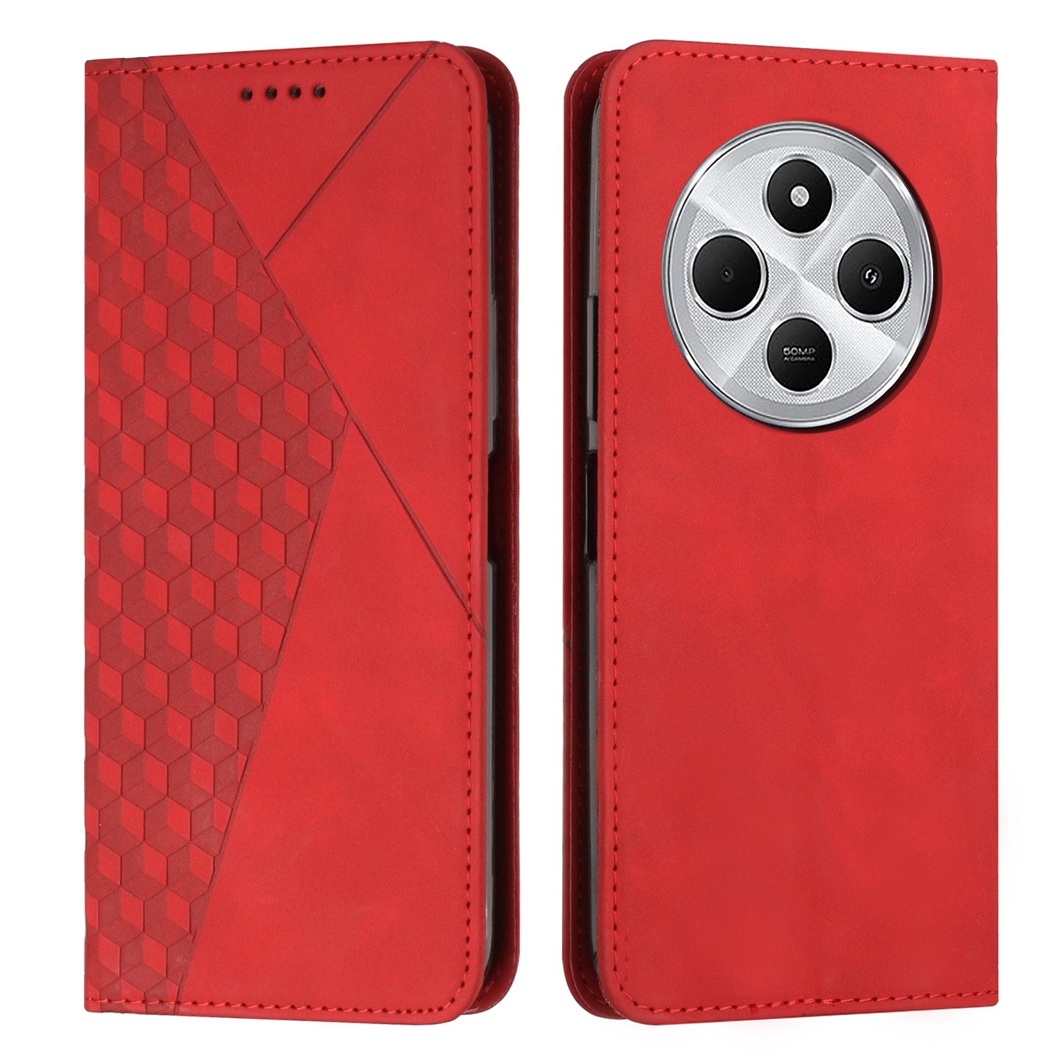 For Redmi 14C 4G Diamond Splicing Skin Feel Magnetic Leather Phone Case(Red)