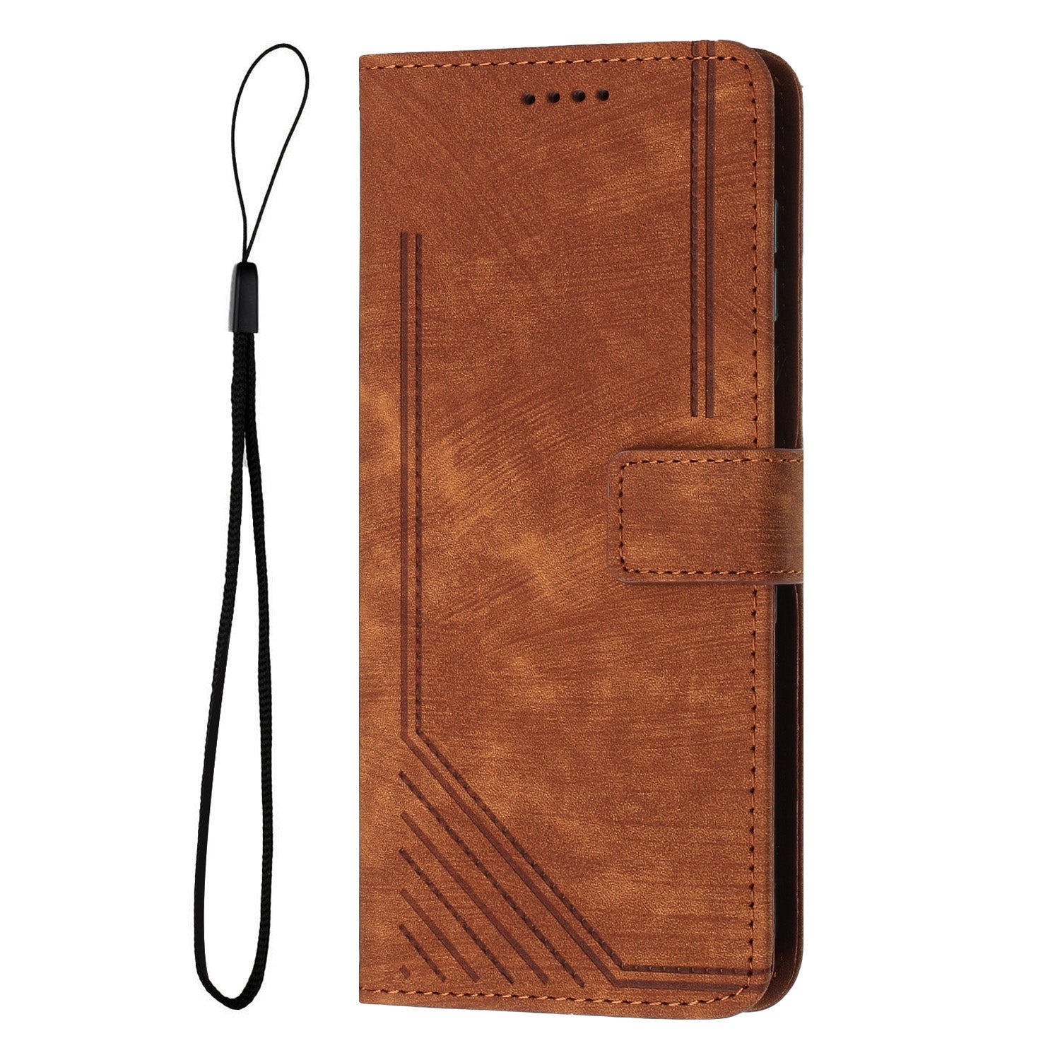 For Redmi 14C 4G Skin Feel Stripe Pattern Leather Phone Case(Brown)