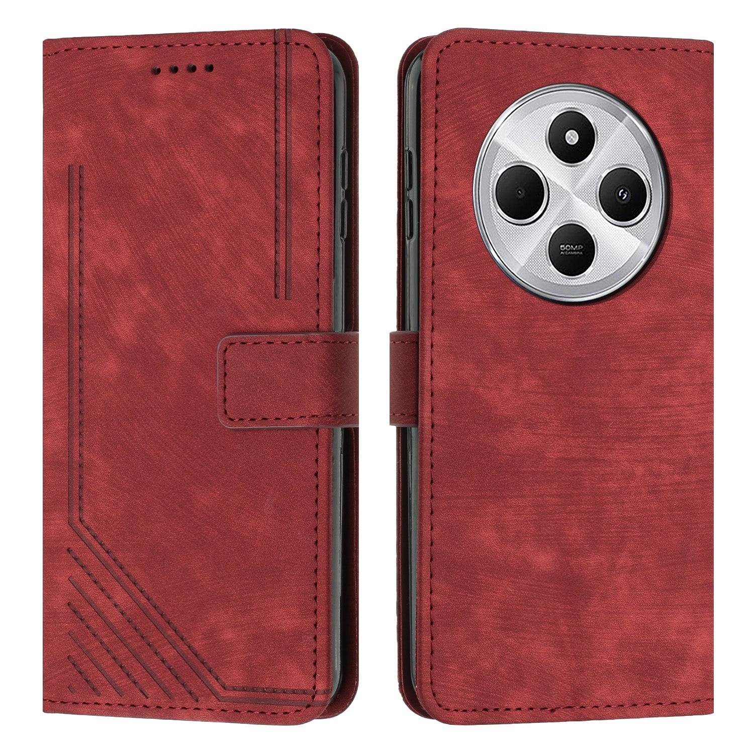 For Redmi 14C 4G Skin Feel Stripe Pattern Leather Phone Case(Red)