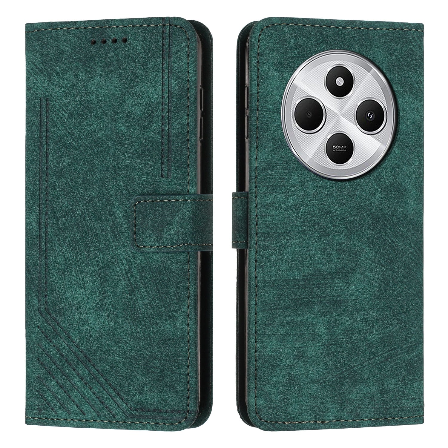 For Redmi 14C 4G Skin Feel Stripe Pattern Leather Phone Case(Green)