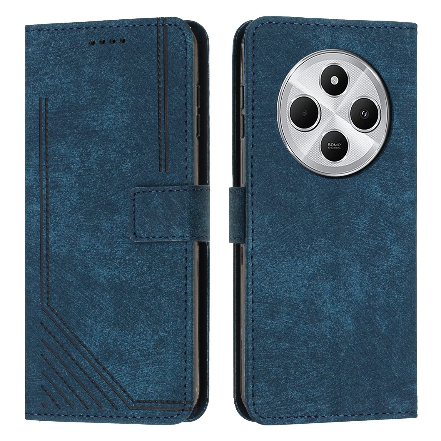 For Redmi 14C 4G Skin Feel Stripe Pattern Leather Phone Case(Blue)