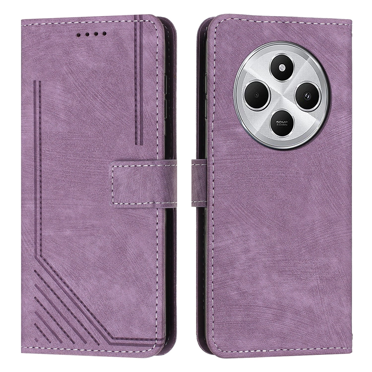 For Redmi 14C 4G Skin Feel Stripe Pattern Leather Phone Case(Purple)