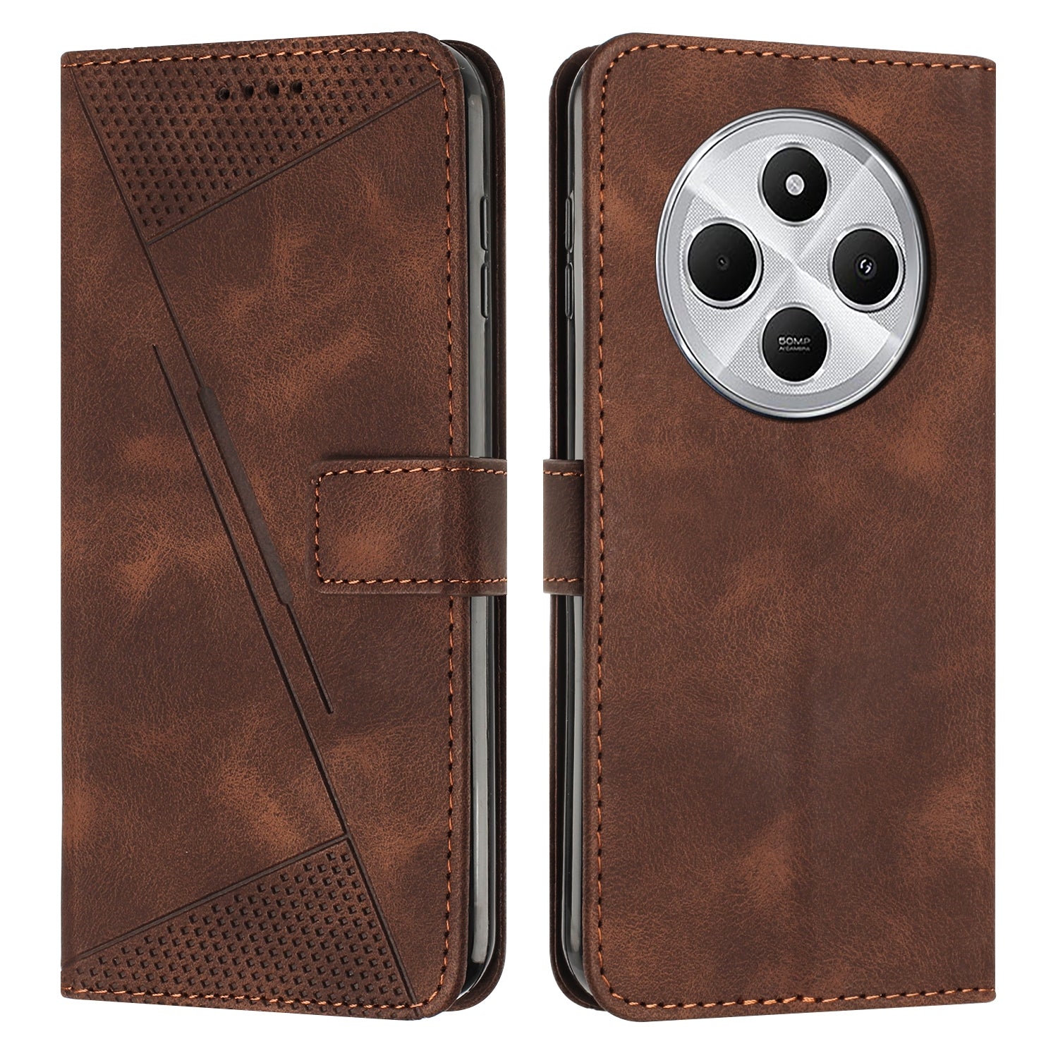 For Redmi 14C 4G Dream Triangle Leather Phone Case(Brown)