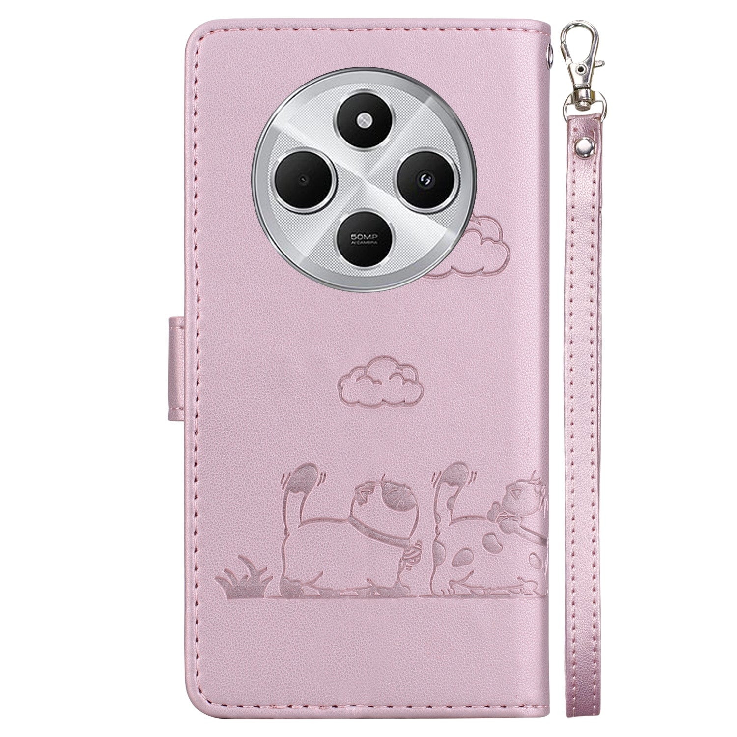 For Redmi 14C 4G Cute Cats RFID Leather Phone Case(Rose Gold)