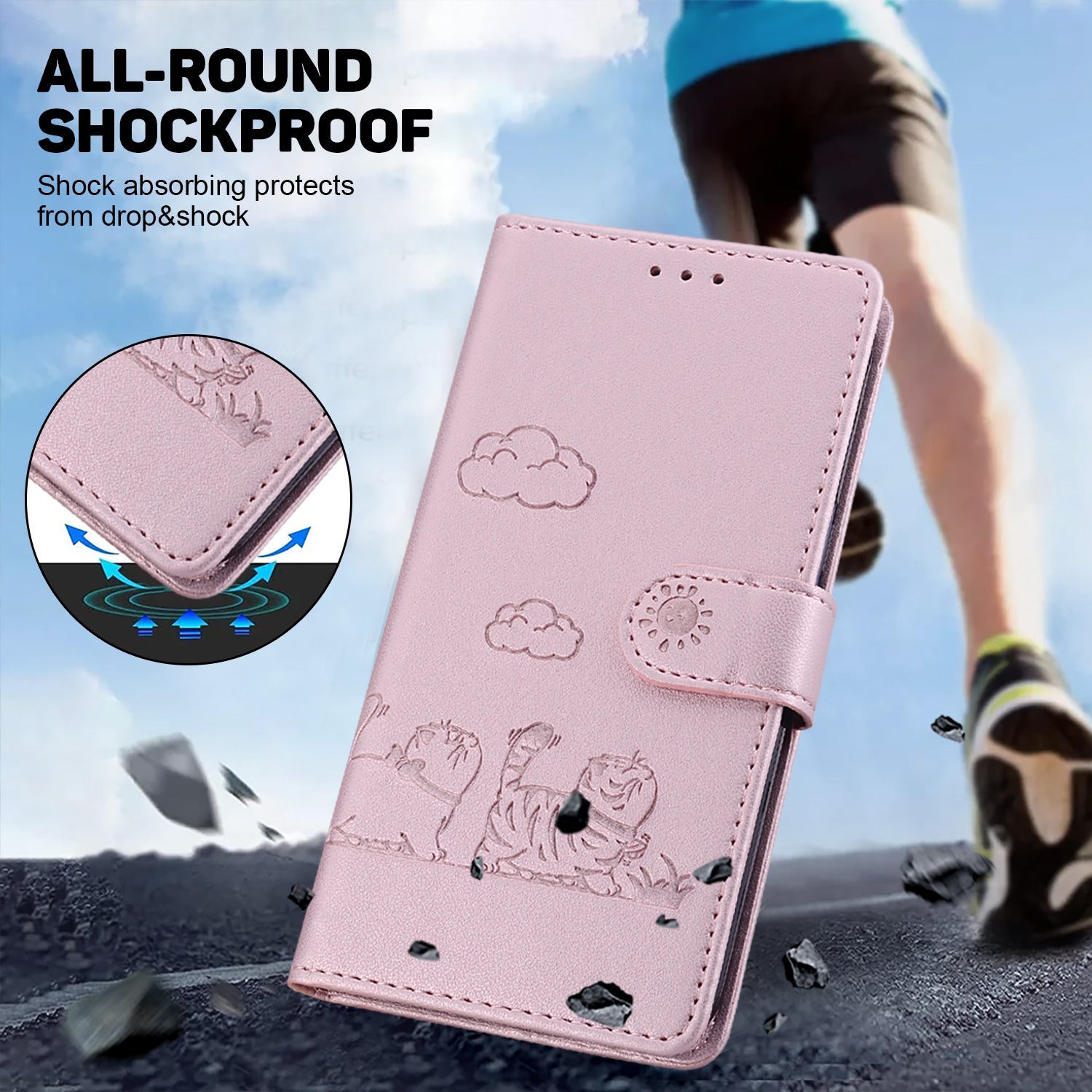 For Redmi 14C 4G Cute Cats RFID Leather Phone Case(Rose Gold)