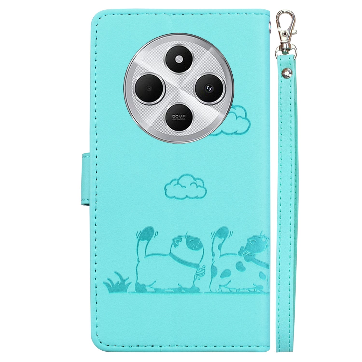 For Redmi 14C 4G Cute Cats RFID Leather Phone Case(Green)