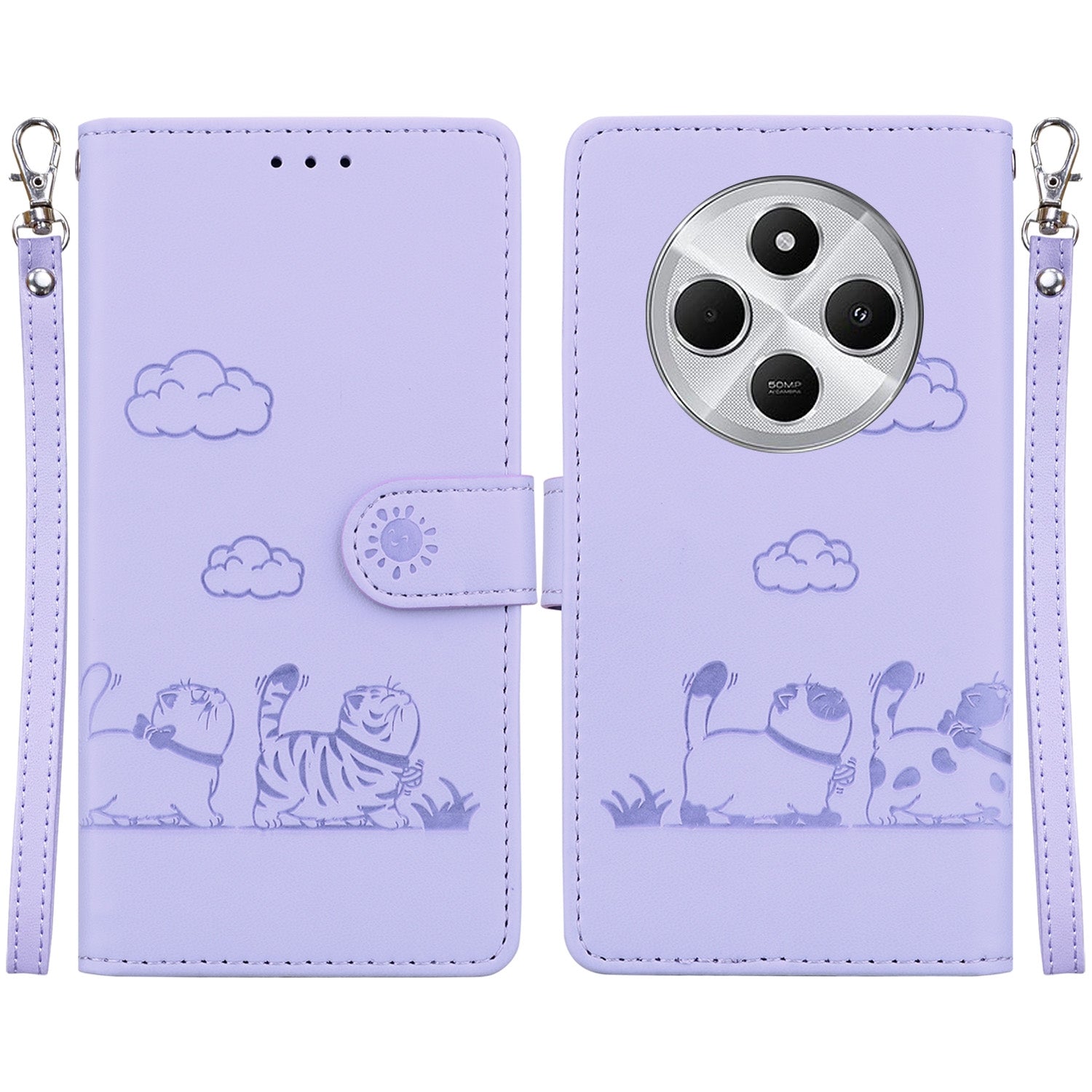 For Redmi 14C 4G Cute Cats RFID Leather Phone Case(Purple)