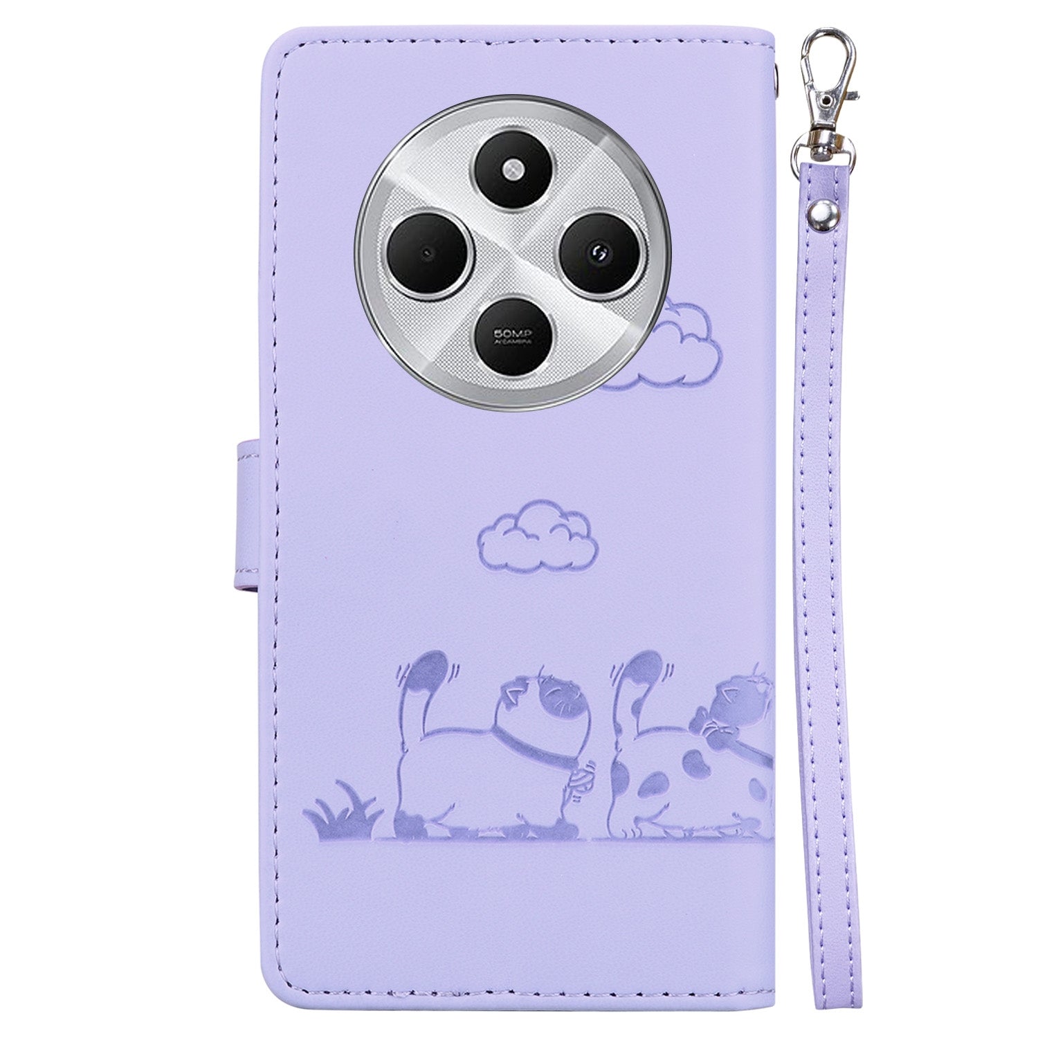 For Redmi 14C 4G Cute Cats RFID Leather Phone Case(Purple)