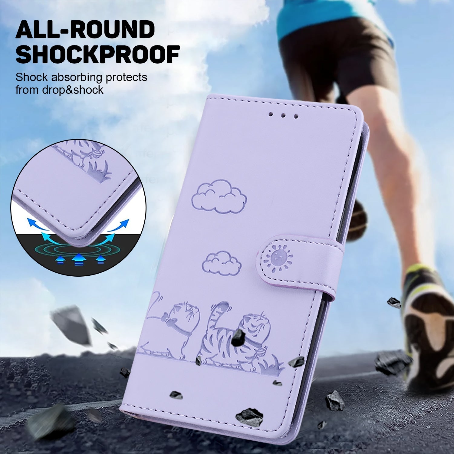 For Redmi 14C 4G Cute Cats RFID Leather Phone Case(Purple)