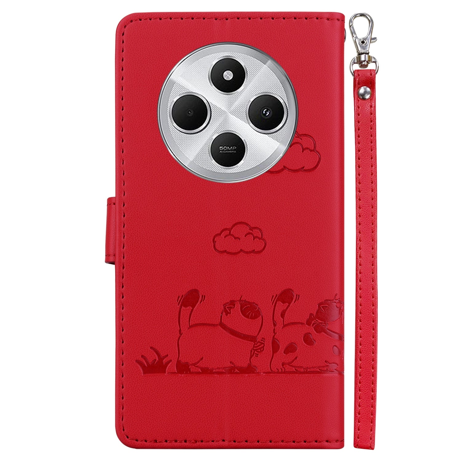 For Redmi 14C 4G Cute Cats RFID Leather Phone Case(Red)