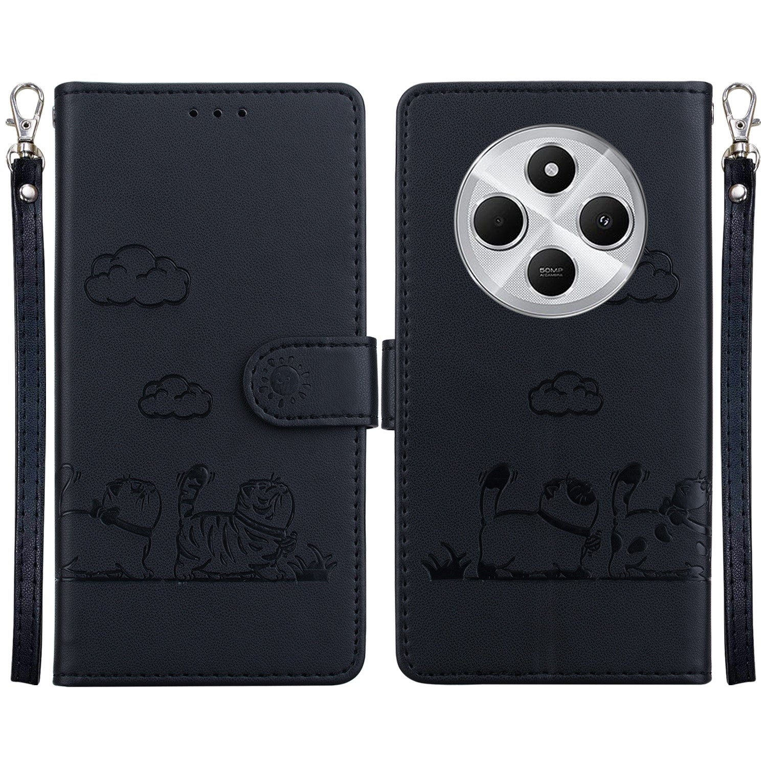 For Redmi 14C 4G Cute Cats RFID Leather Phone Case(Black)