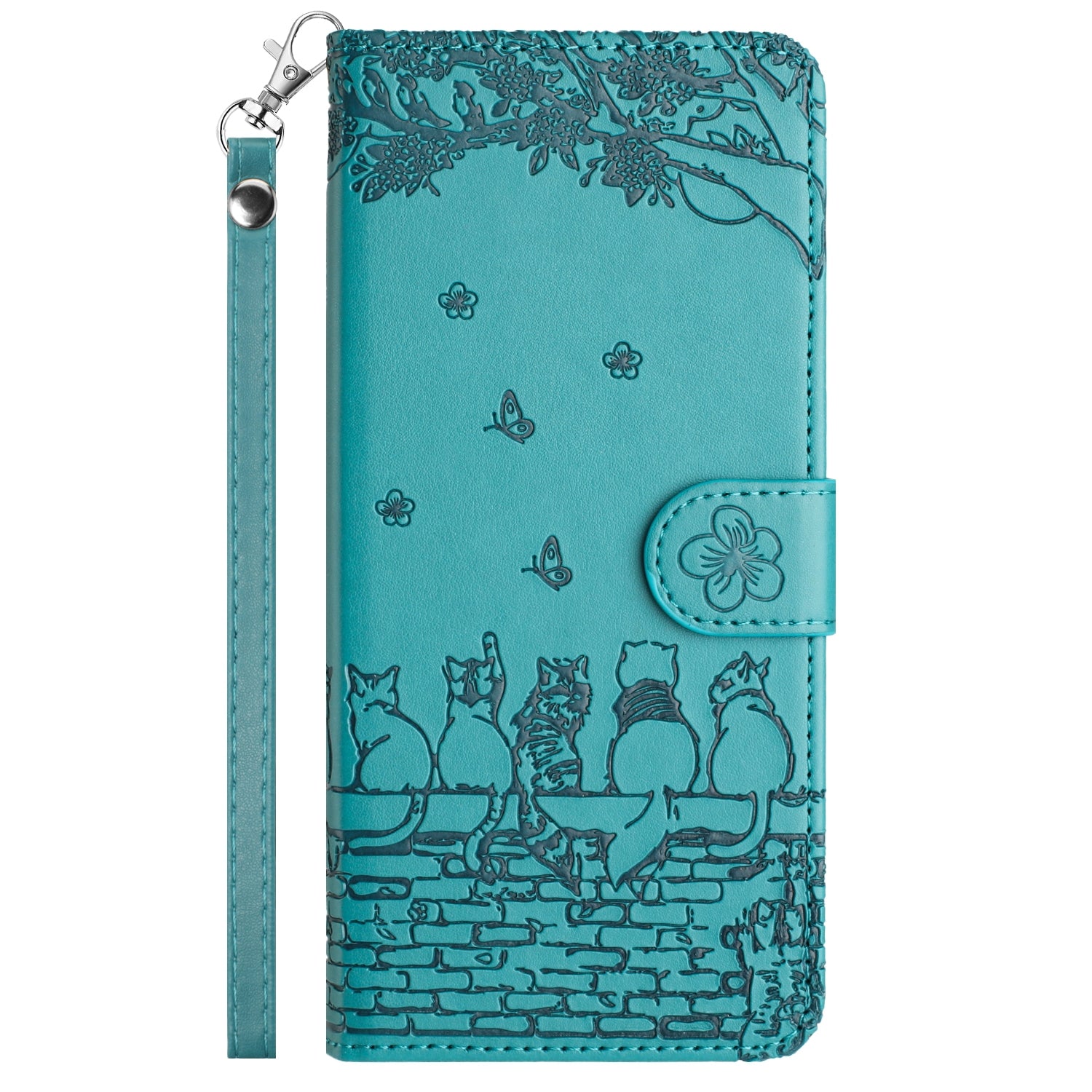 For Redmi 14C 4G Cat Embossing Pattern Leather Phone Case with Lanyard(Blue)