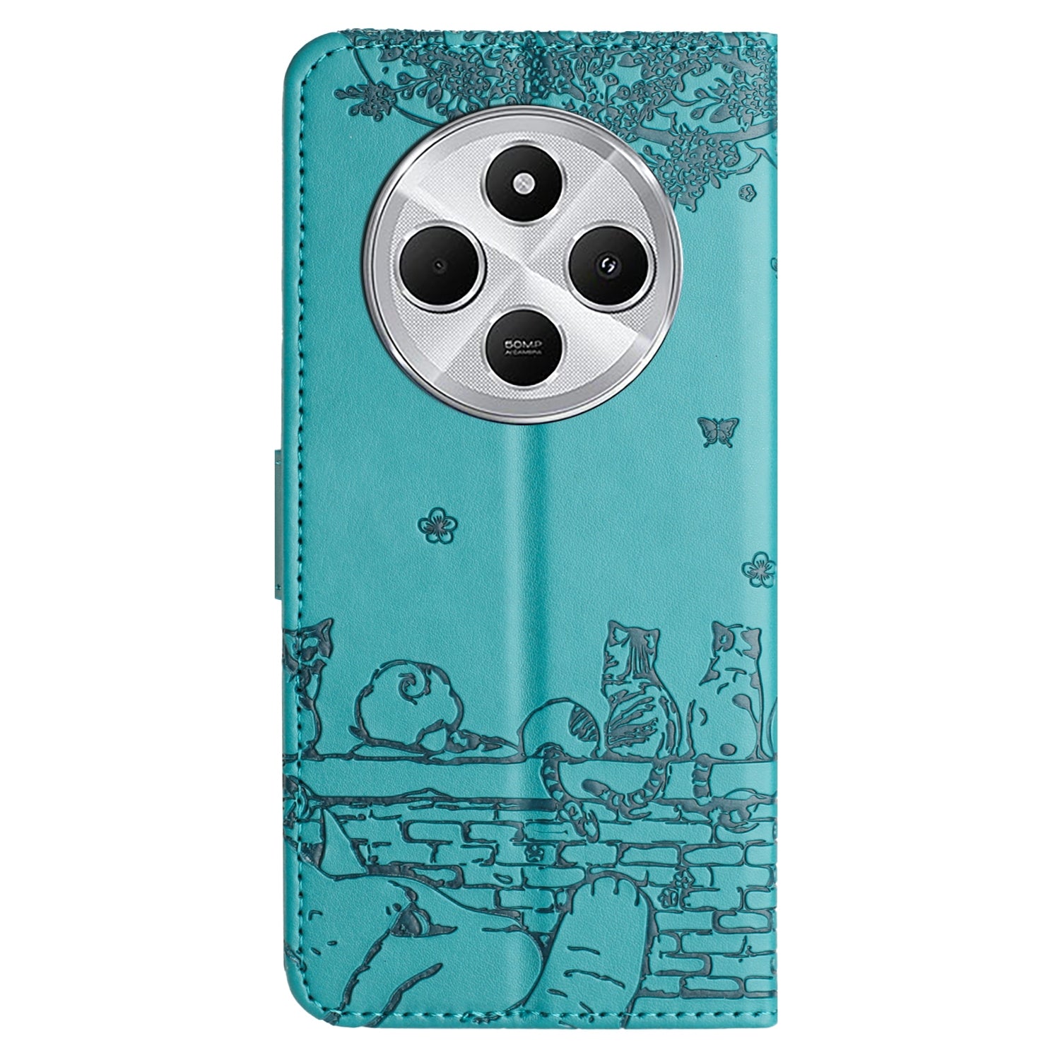 For Redmi 14C 4G Cat Embossing Pattern Leather Phone Case with Lanyard(Blue)