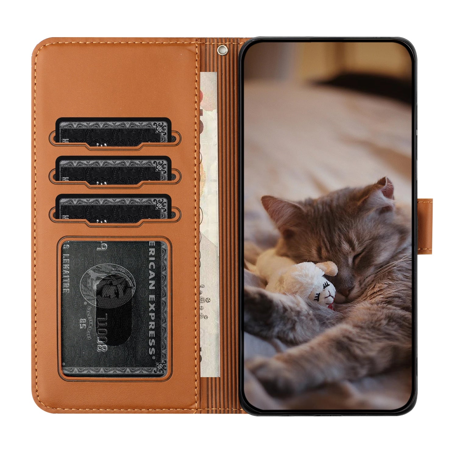 For Redmi 14C 4G Cat Embossing Pattern Leather Phone Case with Lanyard(Brown)