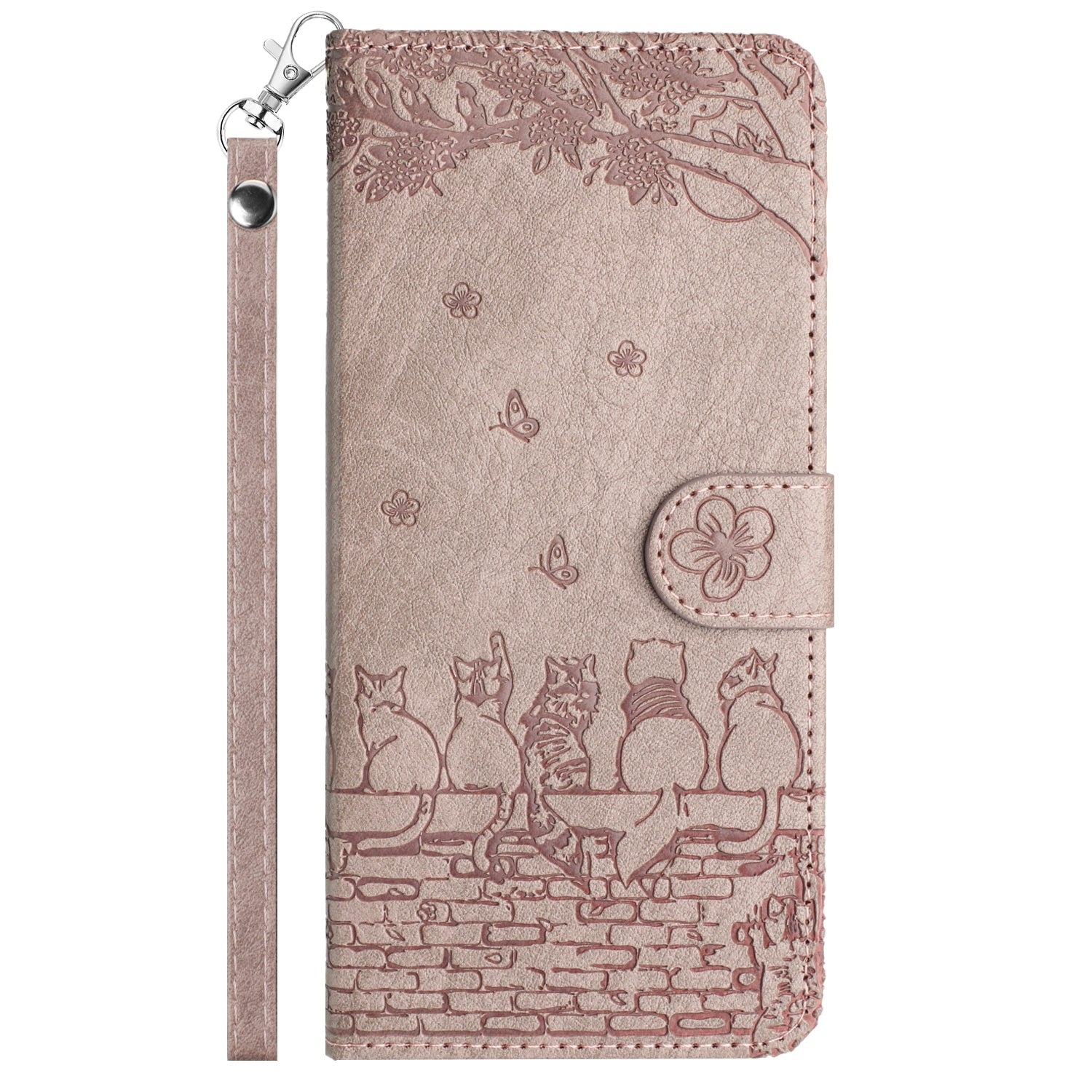 For Redmi 14C 4G Cat Embossing Pattern Leather Phone Case with Lanyard(Grey)