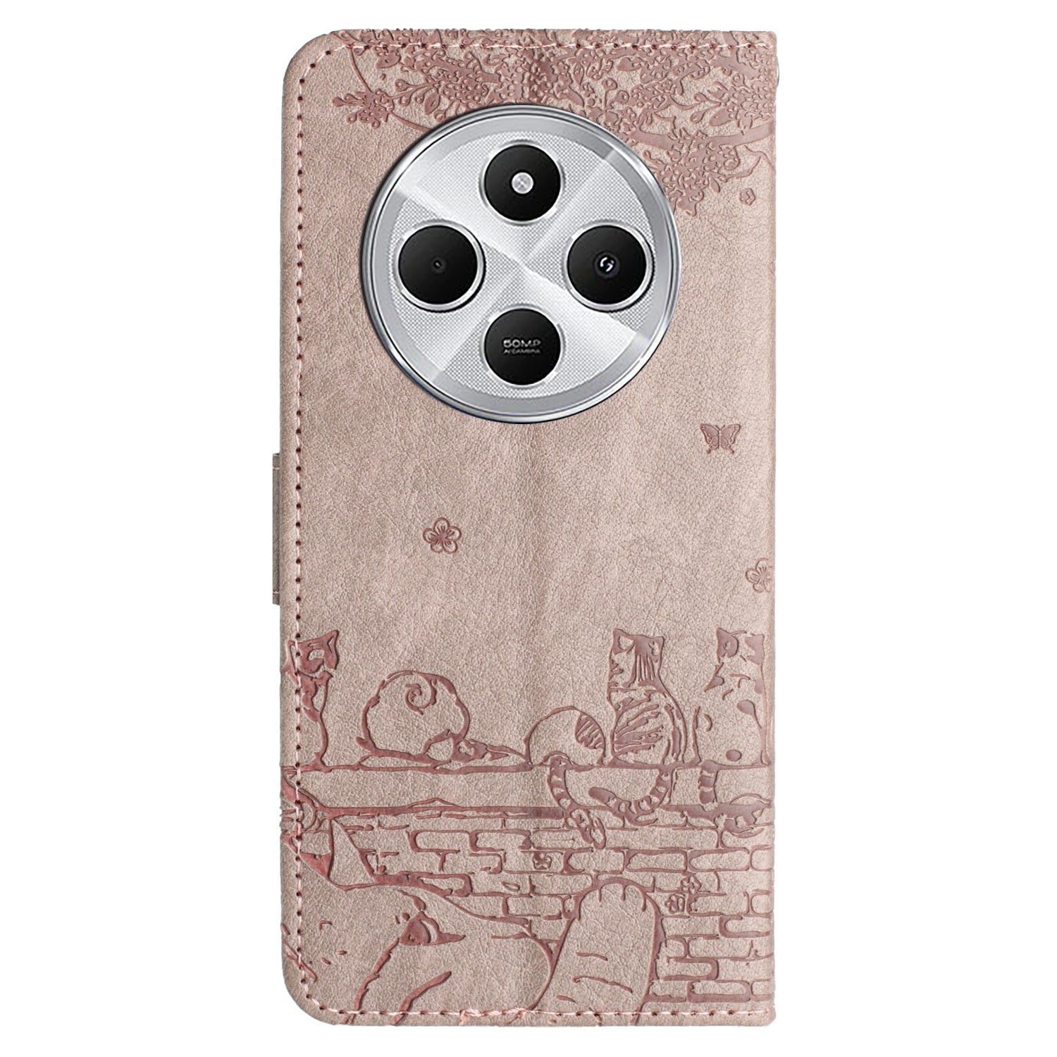 For Redmi 14C 4G Cat Embossing Pattern Leather Phone Case with Lanyard(Grey)