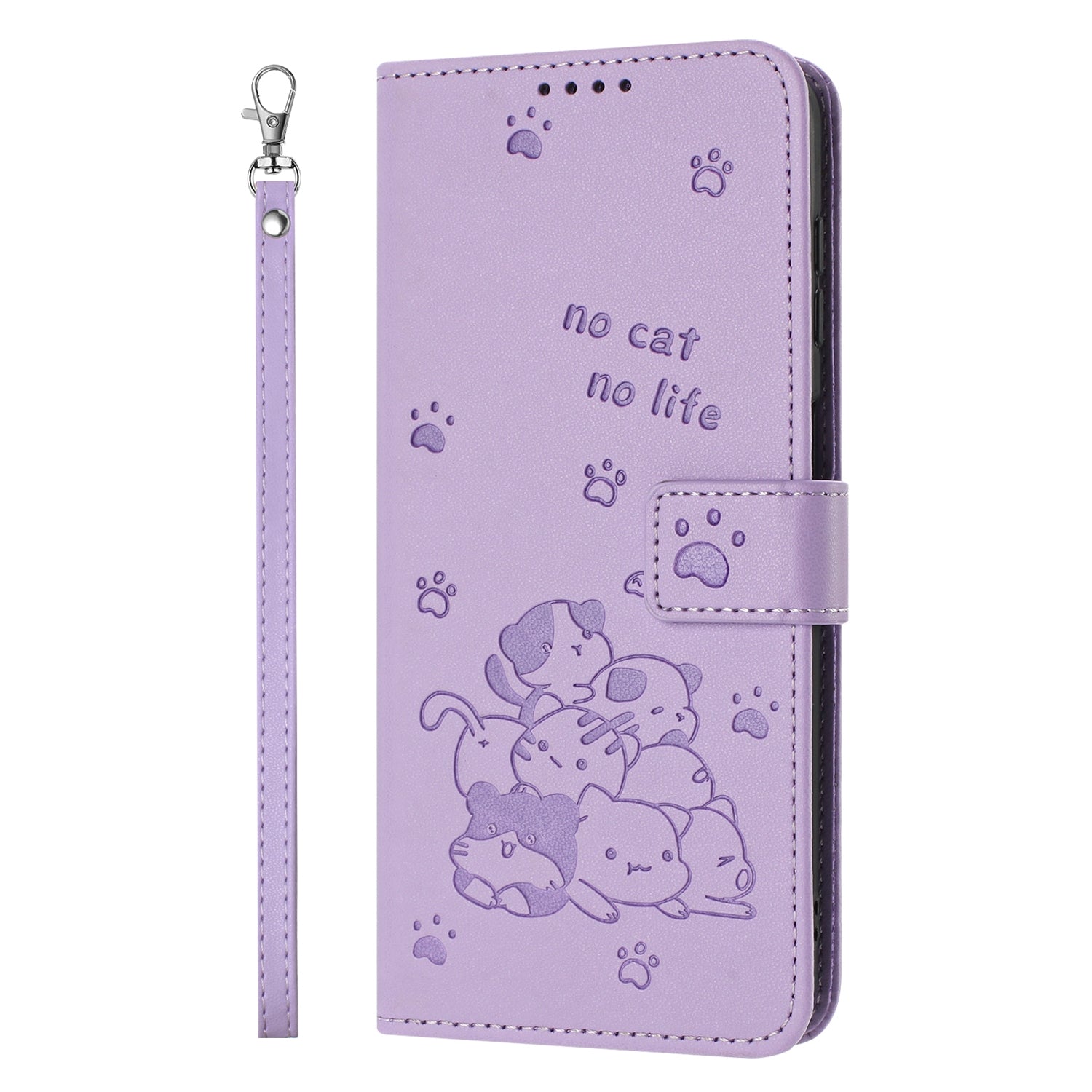 For Redmi 14C 4G Embossed Kitten Phone Leather Case with Lanyard(Purple)