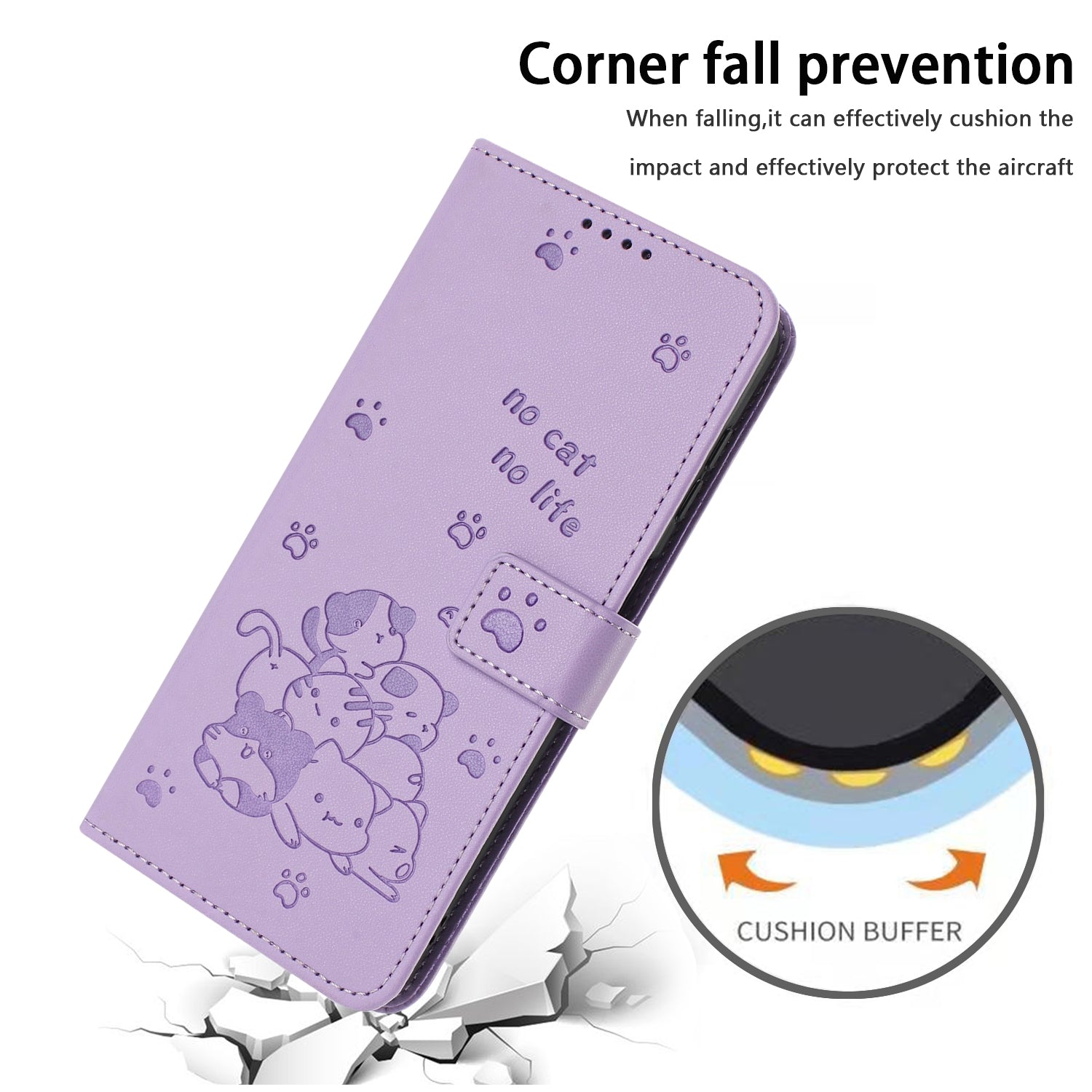 For Redmi 14C 4G Embossed Kitten Phone Leather Case with Lanyard(Purple)