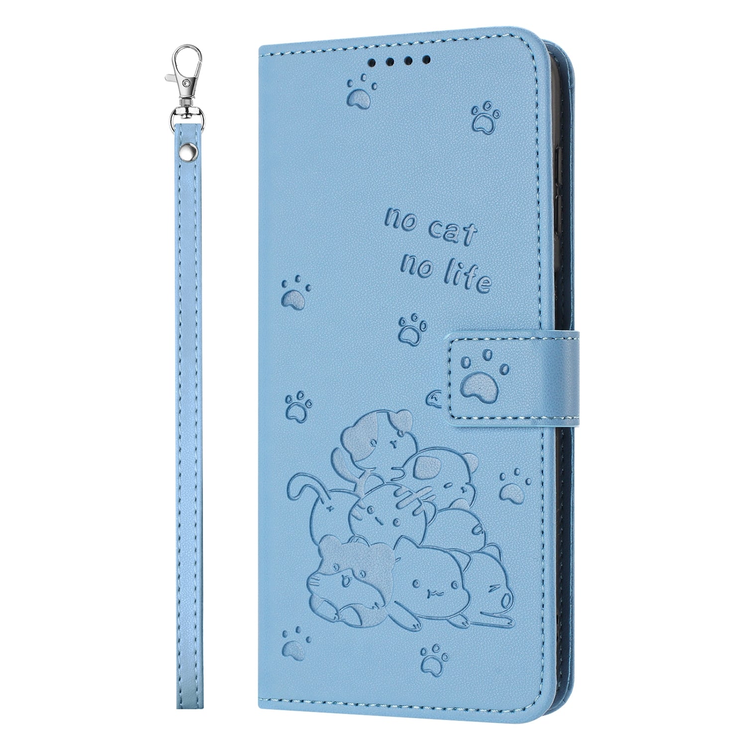 For Redmi 14C 4G Embossed Kitten Phone Leather Case with Lanyard(Blue)