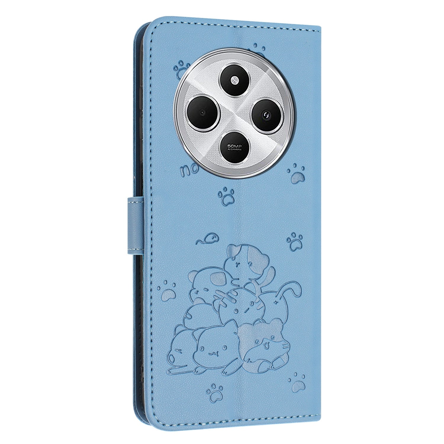 For Redmi 14C 4G Embossed Kitten Phone Leather Case with Lanyard(Blue)