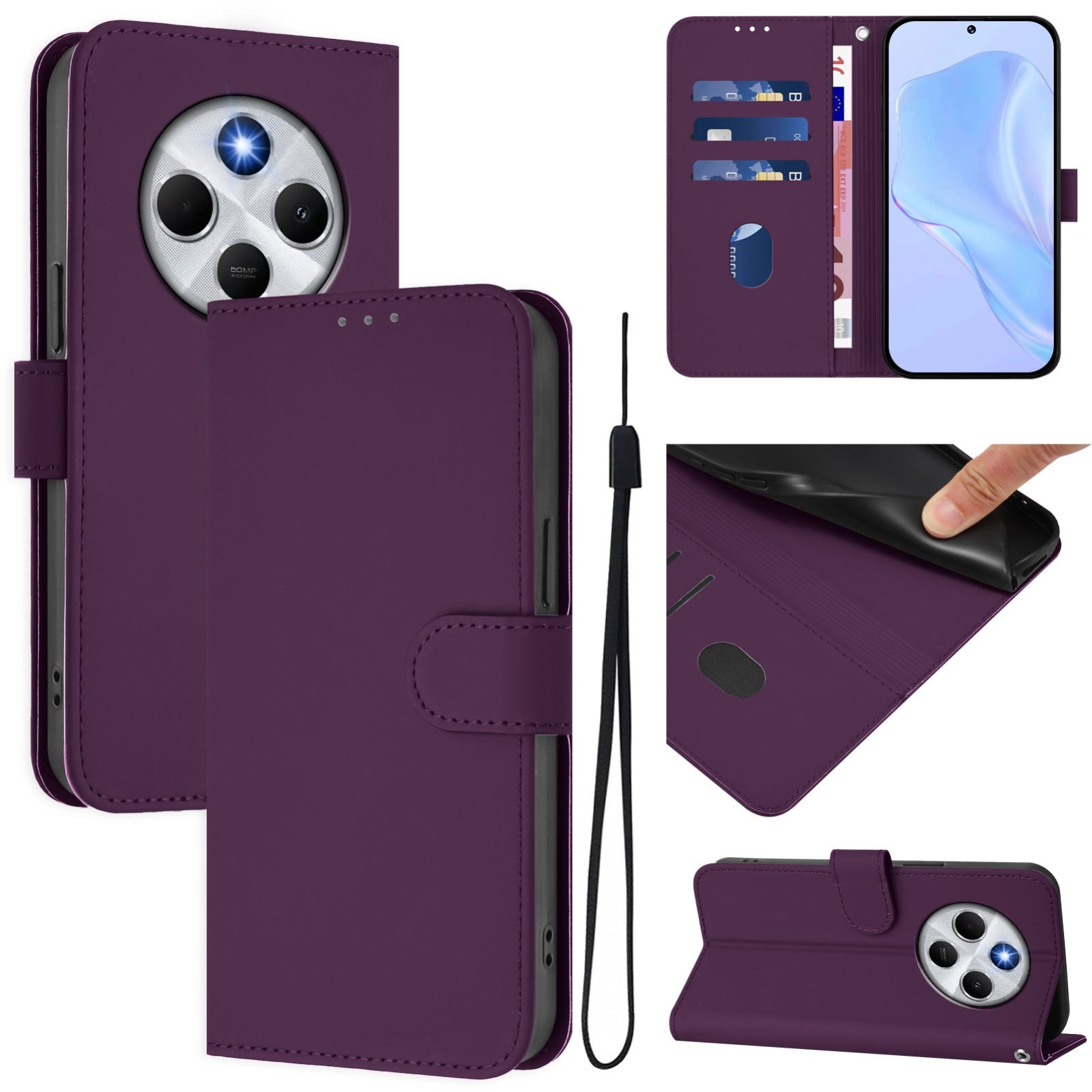 For Redmi 14C 4G Skin Feel Solid Color Leather Phone Case with Lanyard(Violet)