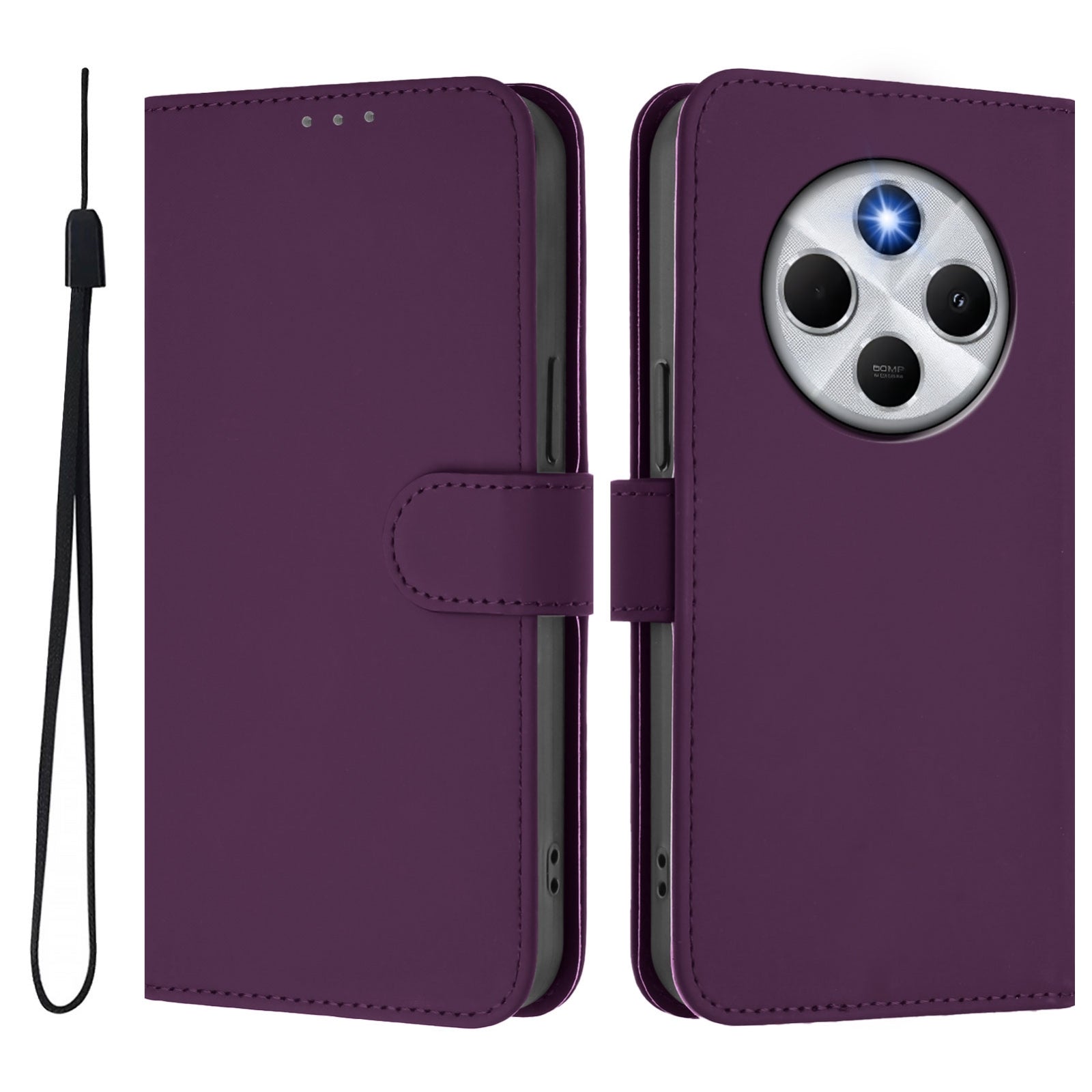 For Redmi 14C 4G Skin Feel Solid Color Leather Phone Case with Lanyard(Violet)