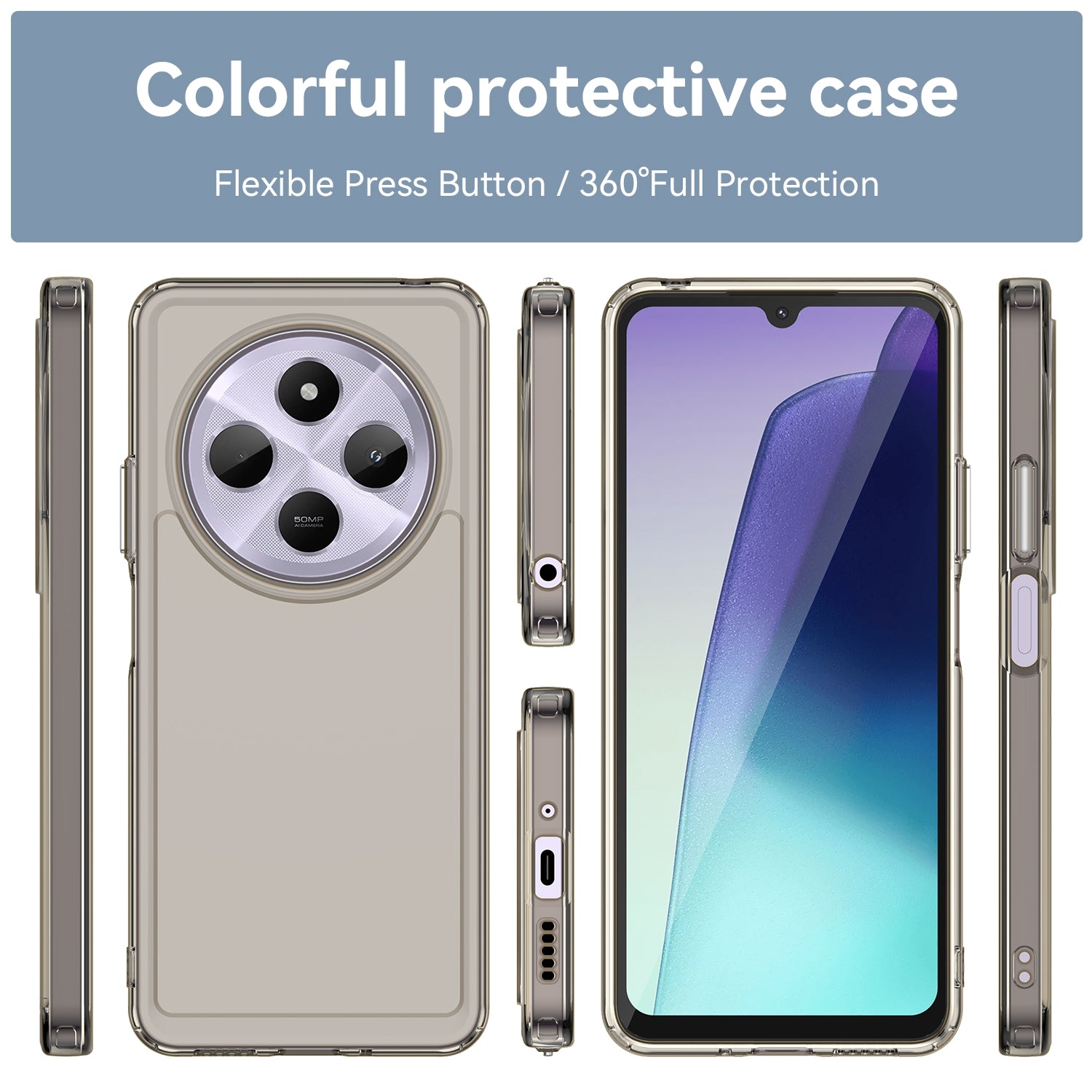 For Redmi 14C 4G Candy Series TPU Phone Case(Transparent Grey)