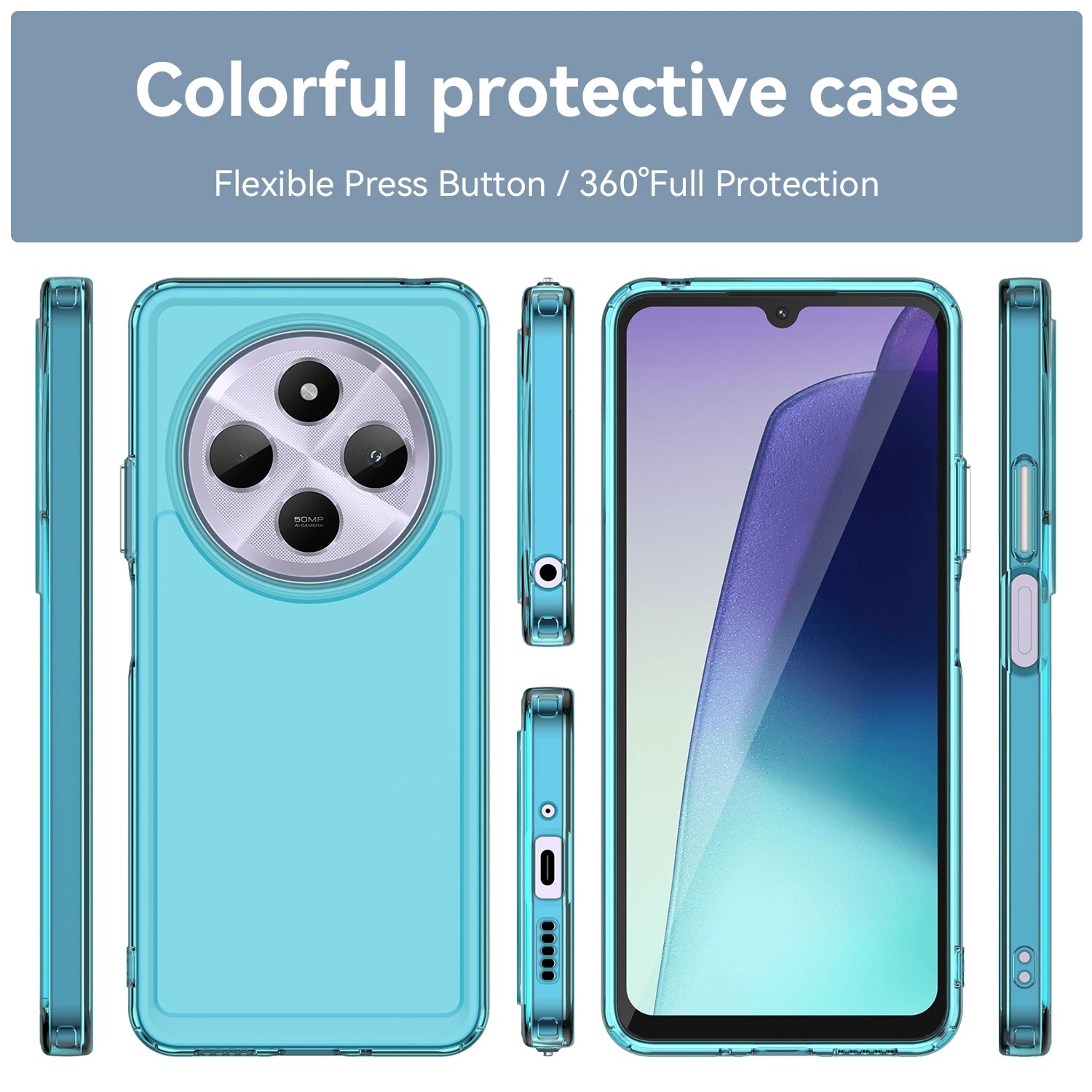 For Redmi 14C 4G Candy Series TPU Phone Case(Transparent Blue)