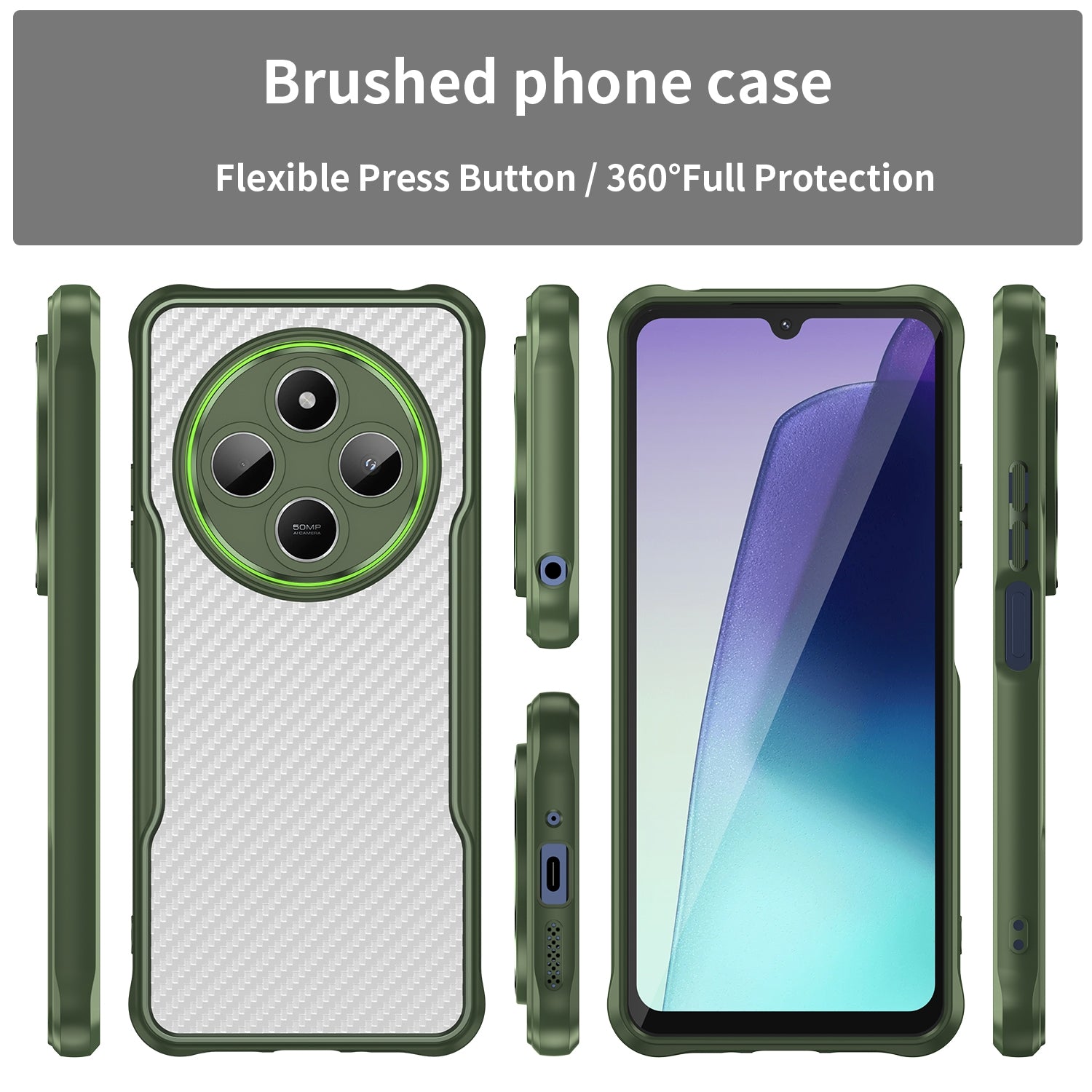 For Redmi 14C 4G Carbon Fiber Texture Translucent Phone Case(Green)