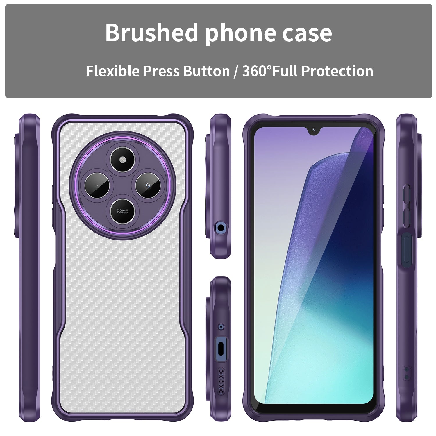 For Redmi 14C 4G Carbon Fiber Texture Translucent Phone Case(Purple)