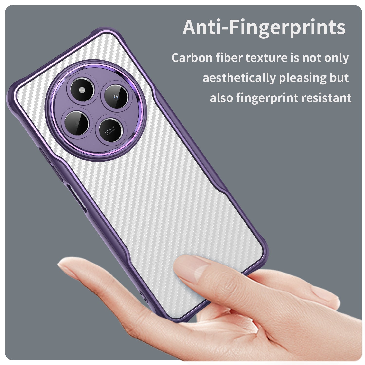 For Redmi 14C 4G Carbon Fiber Texture Translucent Phone Case(Purple)