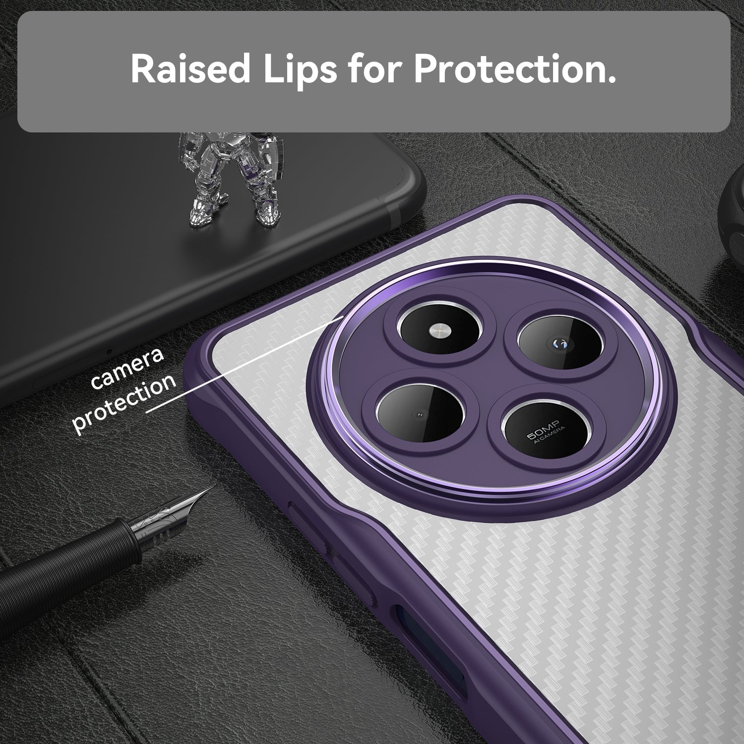 For Redmi 14C 4G Carbon Fiber Texture Translucent Phone Case(Purple)