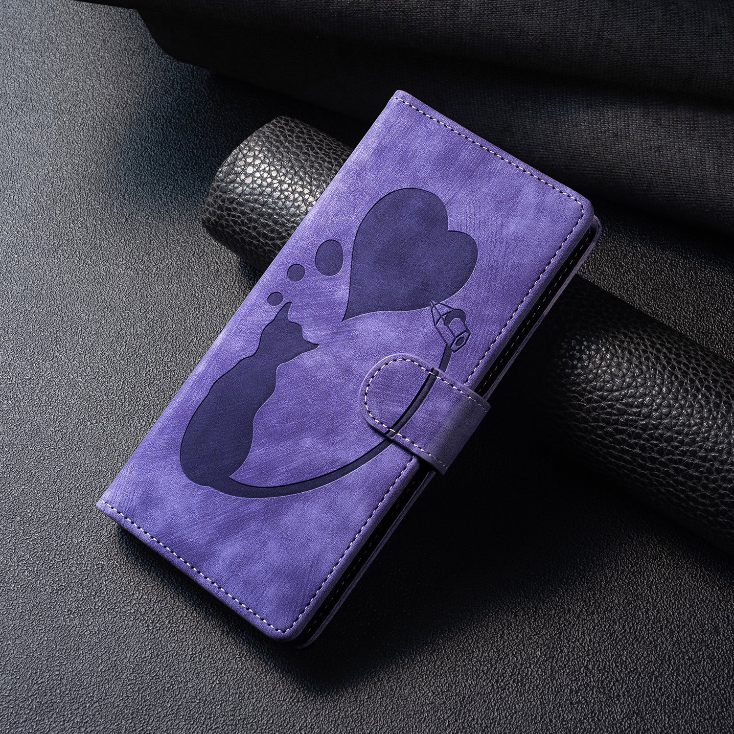 For Redmi 14C 4G Pen Heart Cat Embossed Leather Phone Case(Purple)