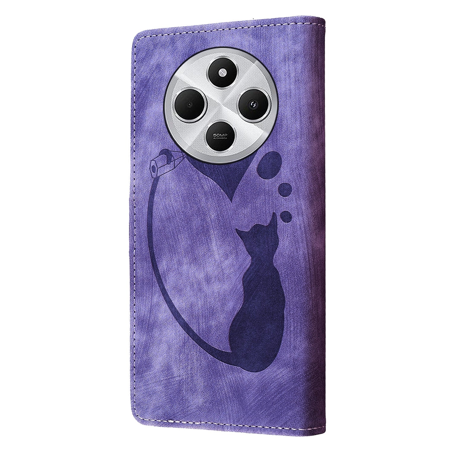 For Redmi 14C 4G Pen Heart Cat Embossed Leather Phone Case(Purple)