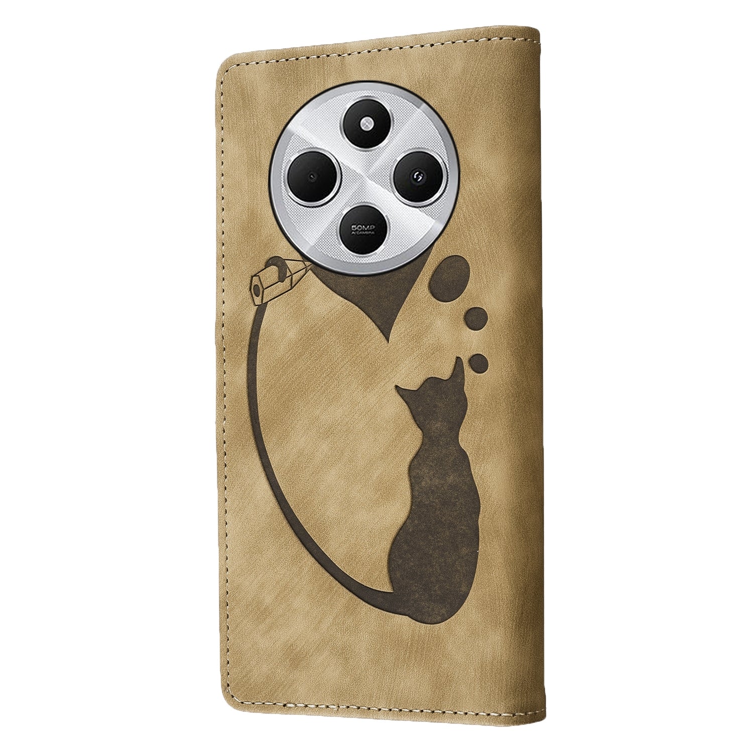 For Redmi 14C 4G Pen Heart Cat Embossed Leather Phone Case(Apricot)