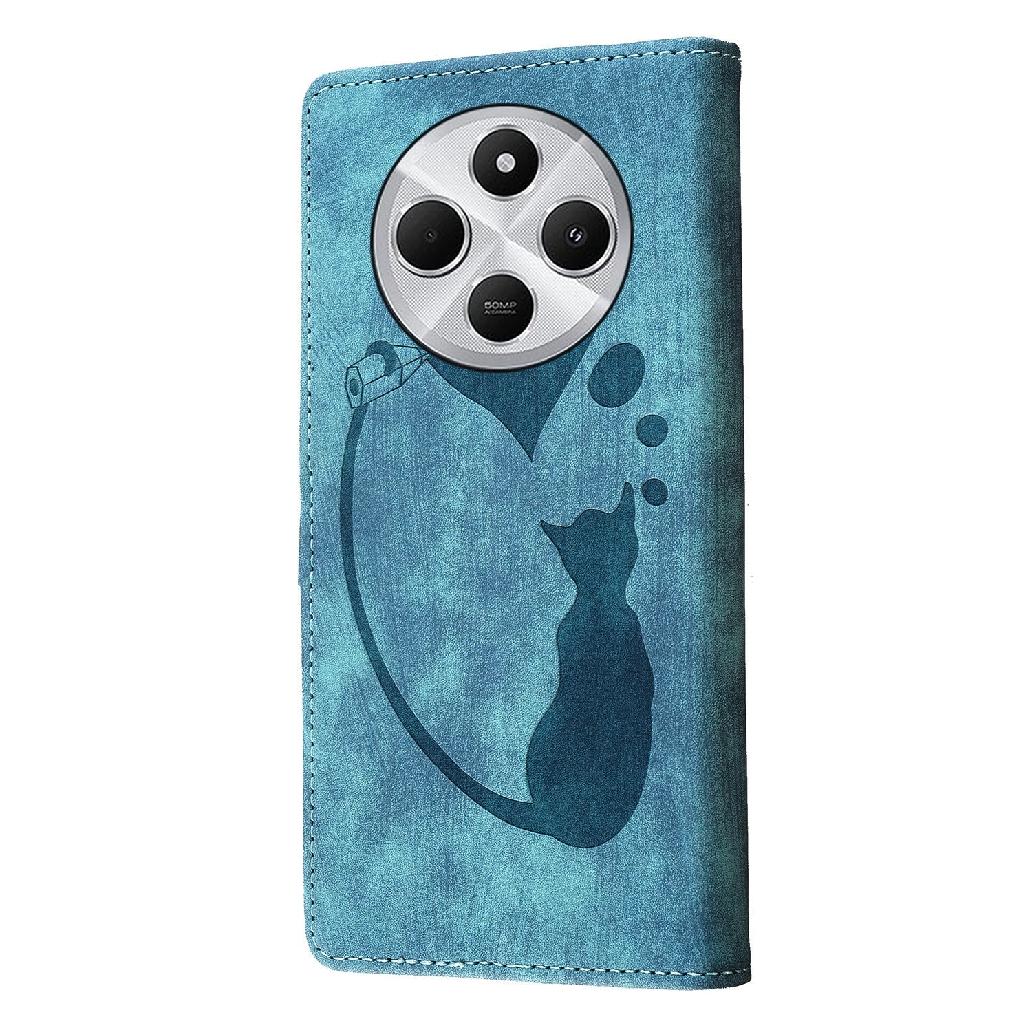 For Redmi 14C 4G Pen Heart Cat Embossed Leather Phone Case(Blue)