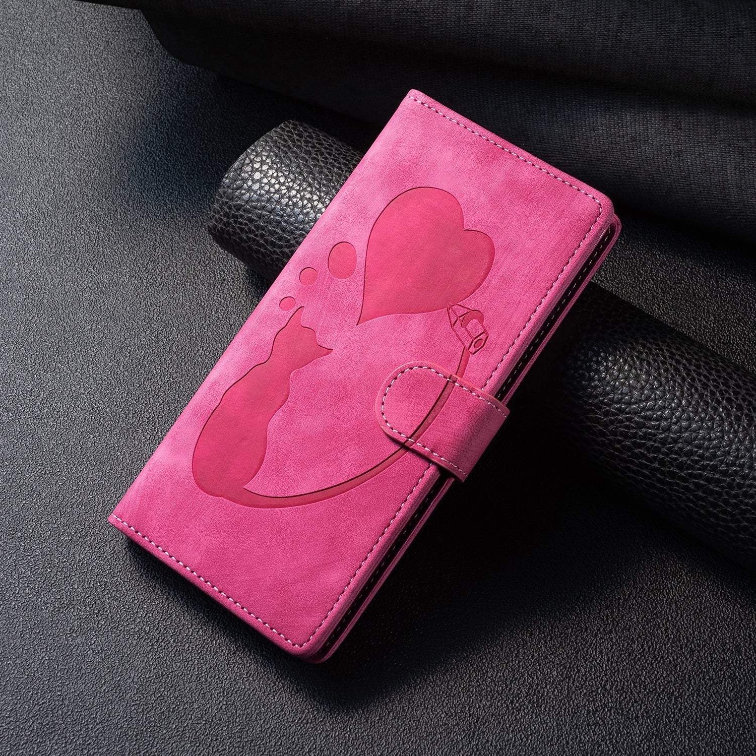 For Redmi 14C 4G Pen Heart Cat Embossed Leather Phone Case(Pink)