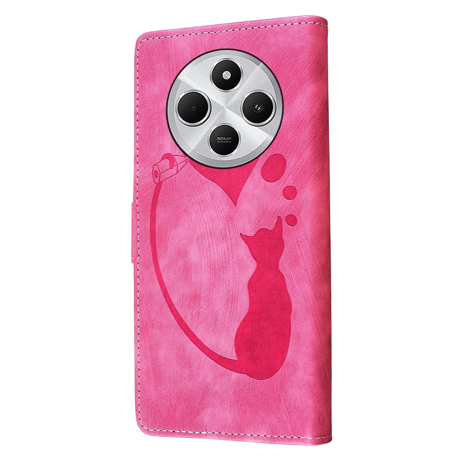 For Redmi 14C 4G Pen Heart Cat Embossed Leather Phone Case(Pink)