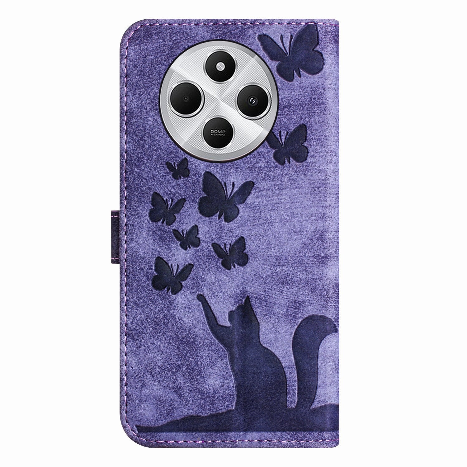 For Redmi 14C 4G Butterfly Cat Embossing Flip Leather Phone Case(Purple)