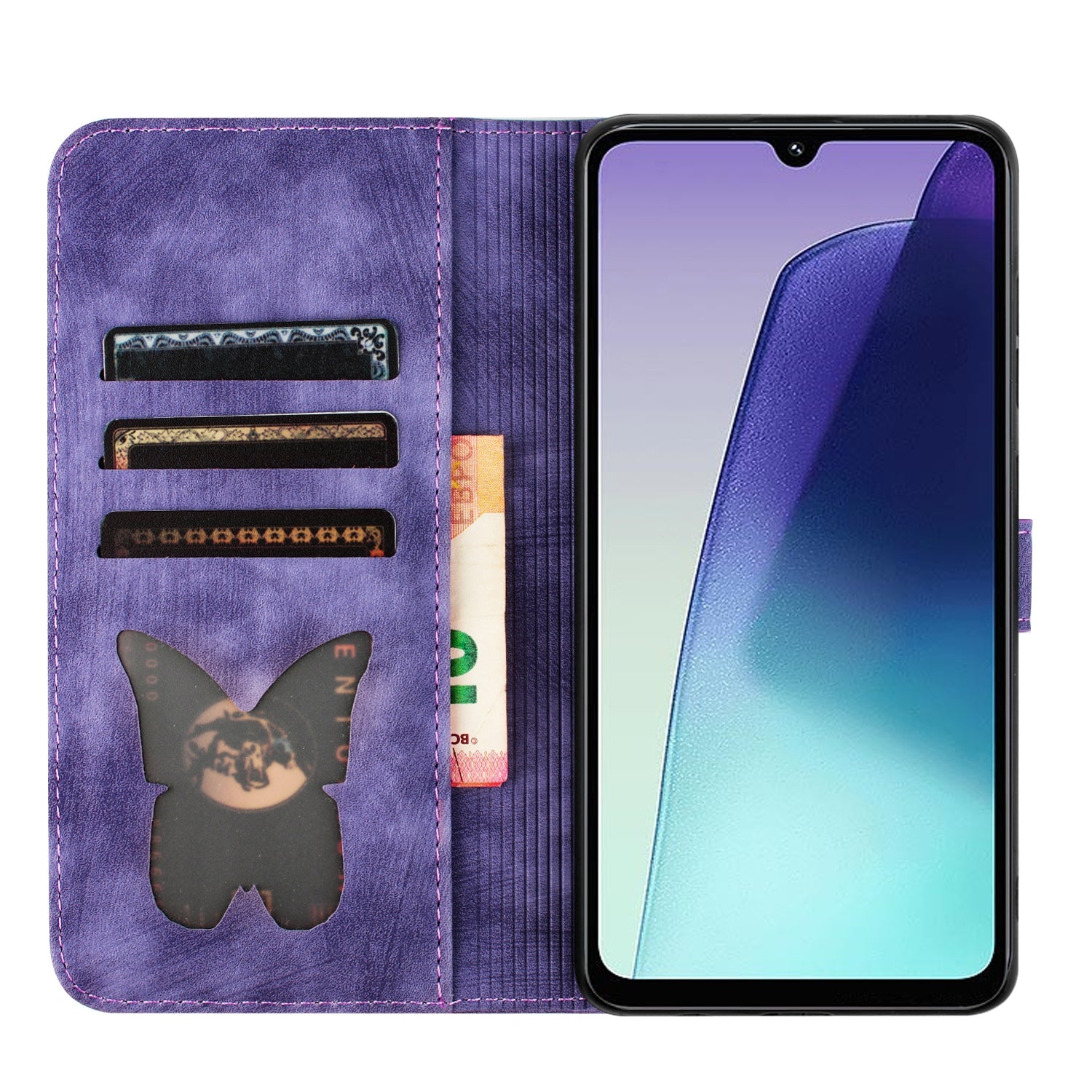 For Redmi 14C 4G Butterfly Cat Embossing Flip Leather Phone Case(Purple)