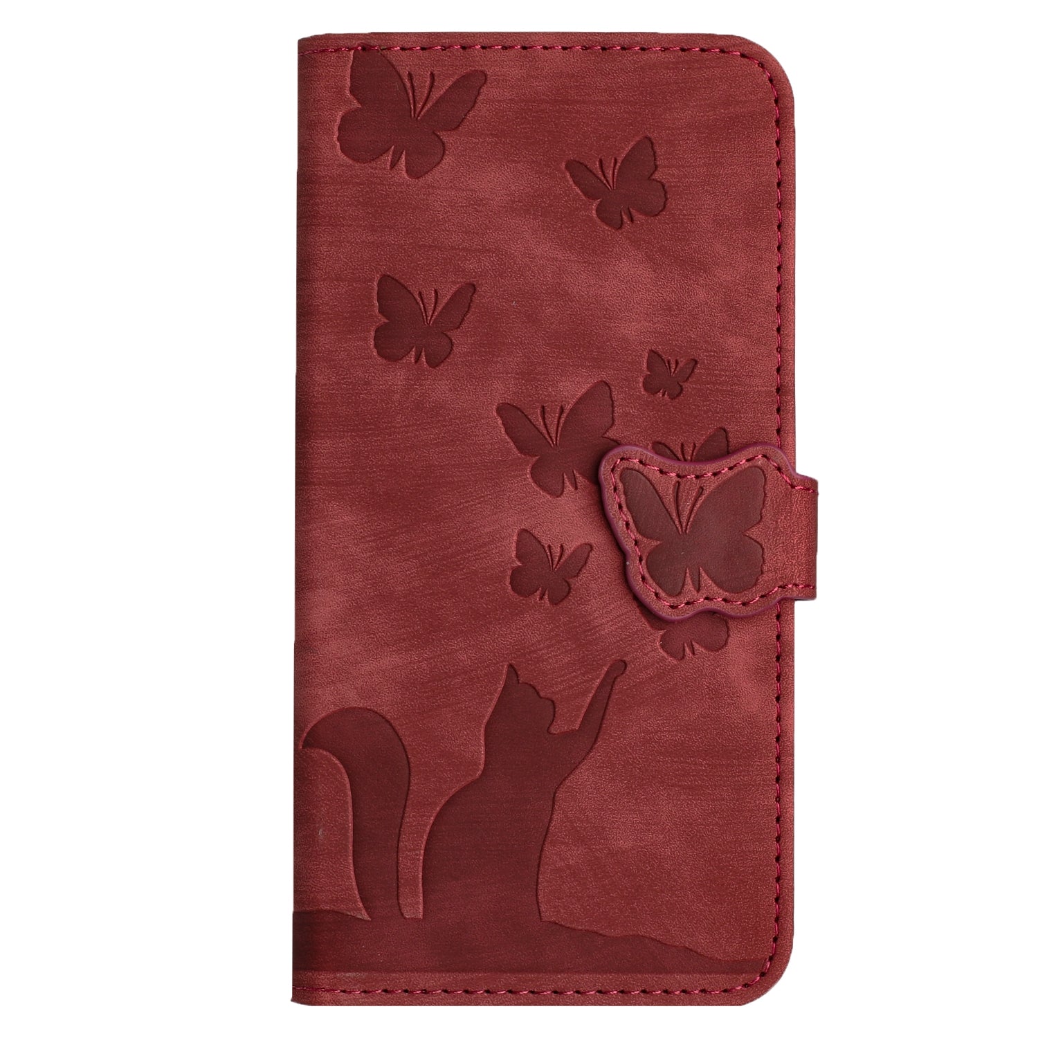 For Redmi 14C 4G Butterfly Cat Embossing Flip Leather Phone Case(Red)