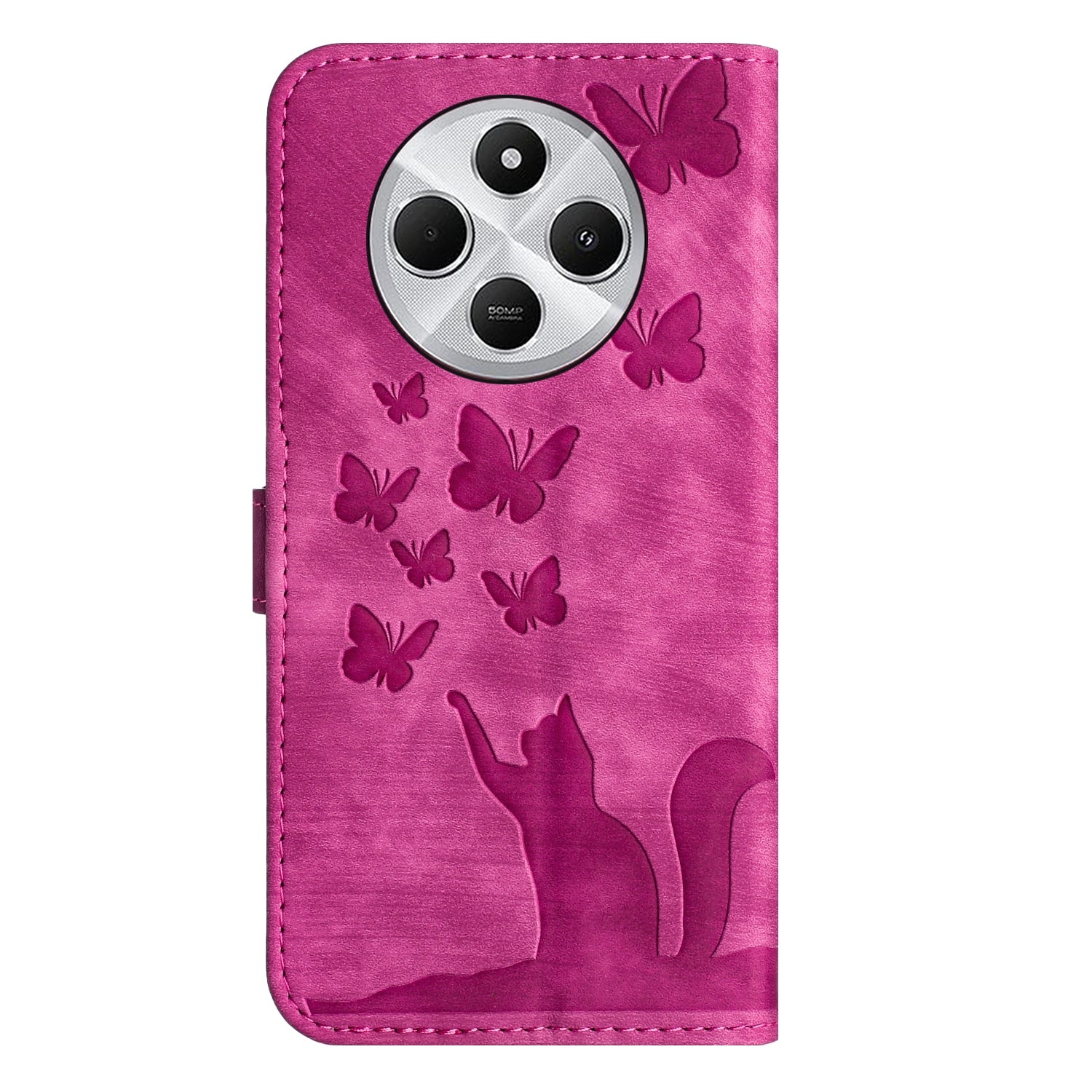 For Redmi 14C 4G Butterfly Cat Embossing Flip Leather Phone Case(Pink)