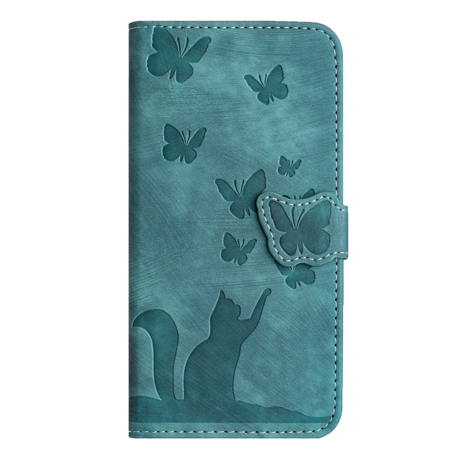 For Redmi 14C 4G Butterfly Cat Embossing Flip Leather Phone Case(Wathet)