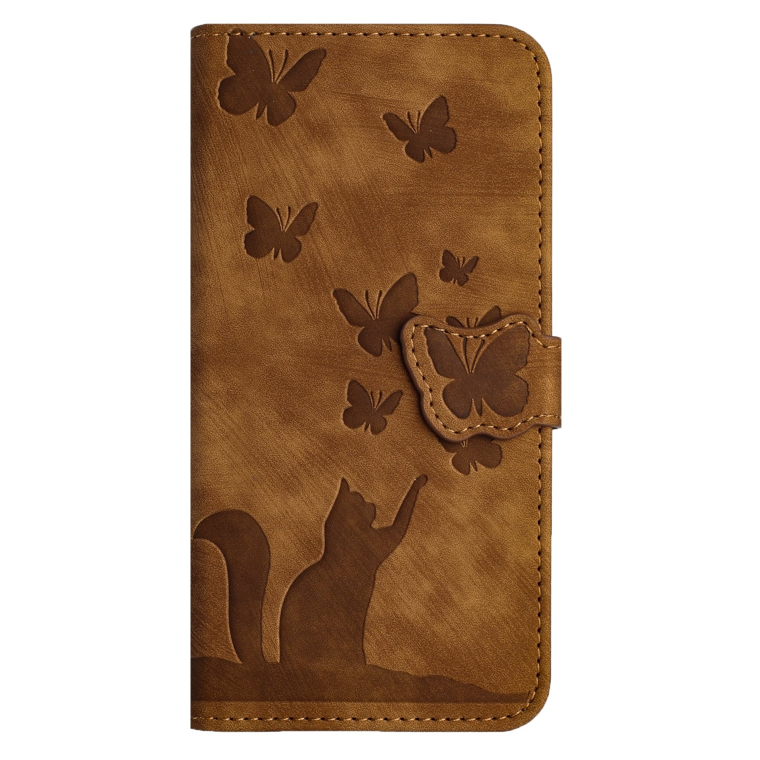 For Redmi 14C 4G Butterfly Cat Embossing Flip Leather Phone Case(Brown)