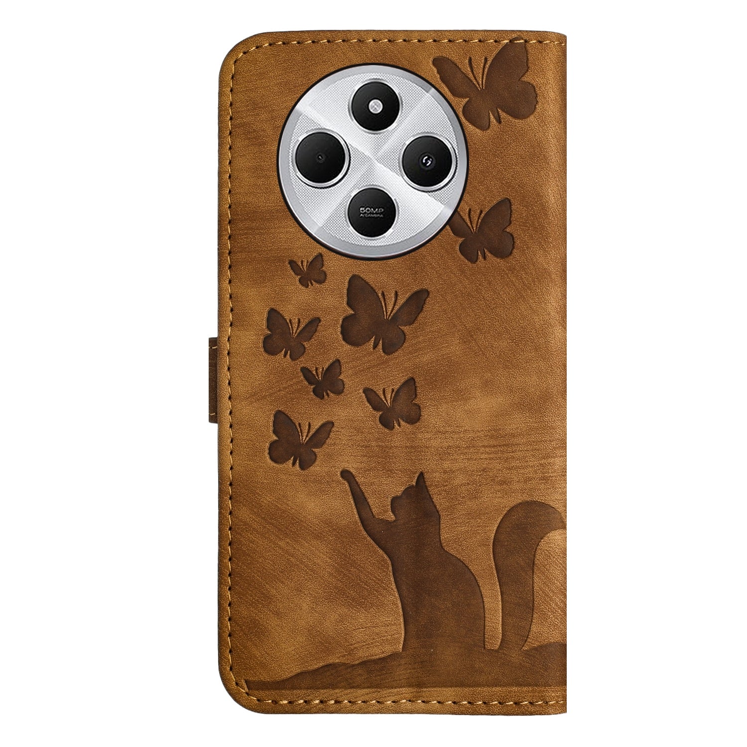 For Redmi 14C 4G Butterfly Cat Embossing Flip Leather Phone Case(Brown)